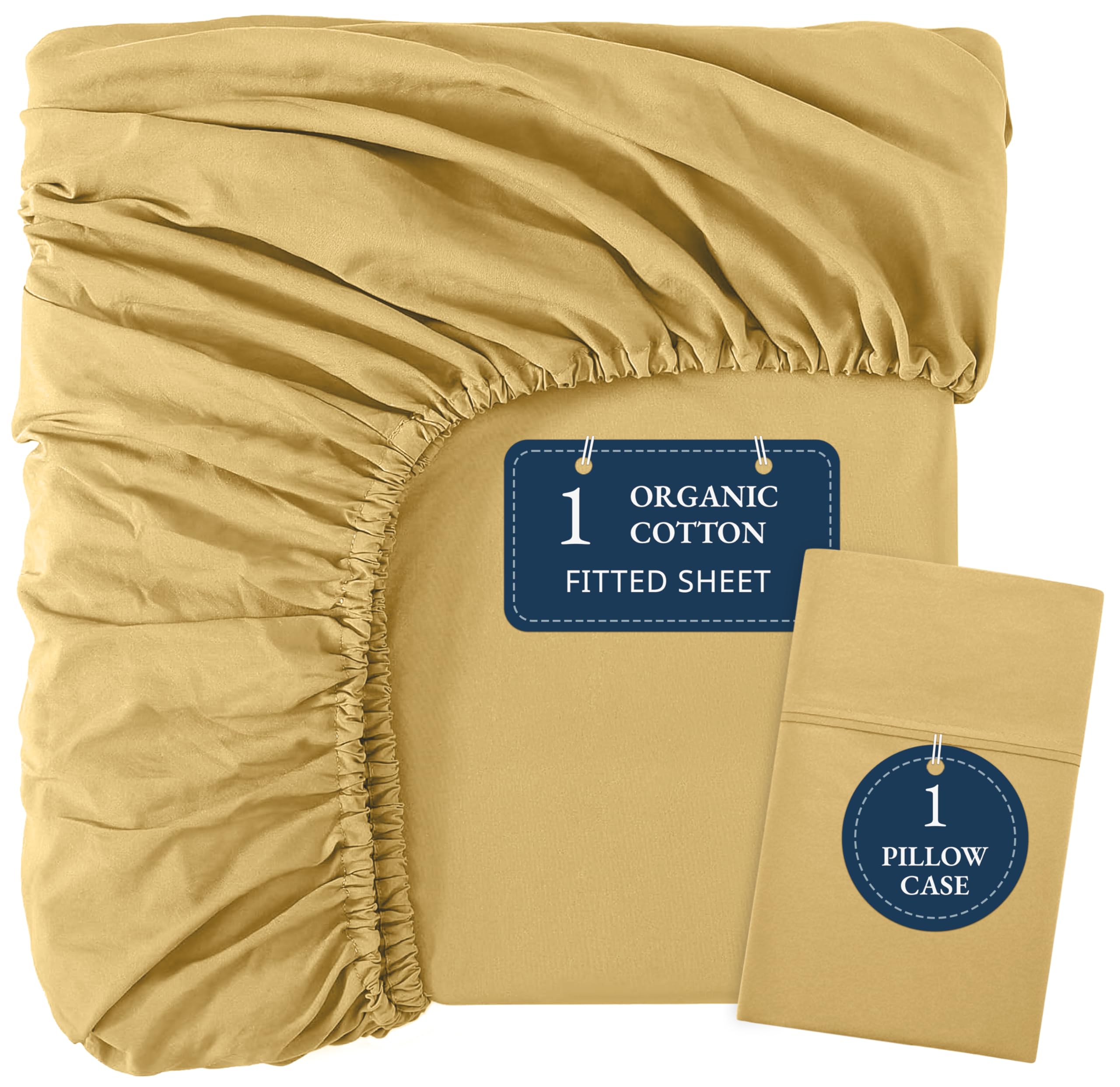 LANE LINEN Single Fitted Sheet with 1 Pillowcase – 100% Organic Cotton, Soft & Breathable, Deep Pocket (35cm) Bottom Sheet, All-Round Elastic for Secure Fit -Cocoon — image 1