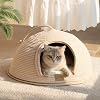 CheerPals Cat Cave Bed & Igloo Hideaway - Durable Woven Yarn Cat House for Indoor Cats, Scratch-Resistant Hard Shell Nest with Washable Cushion, Detachable Covered Sleeping Hut, Large