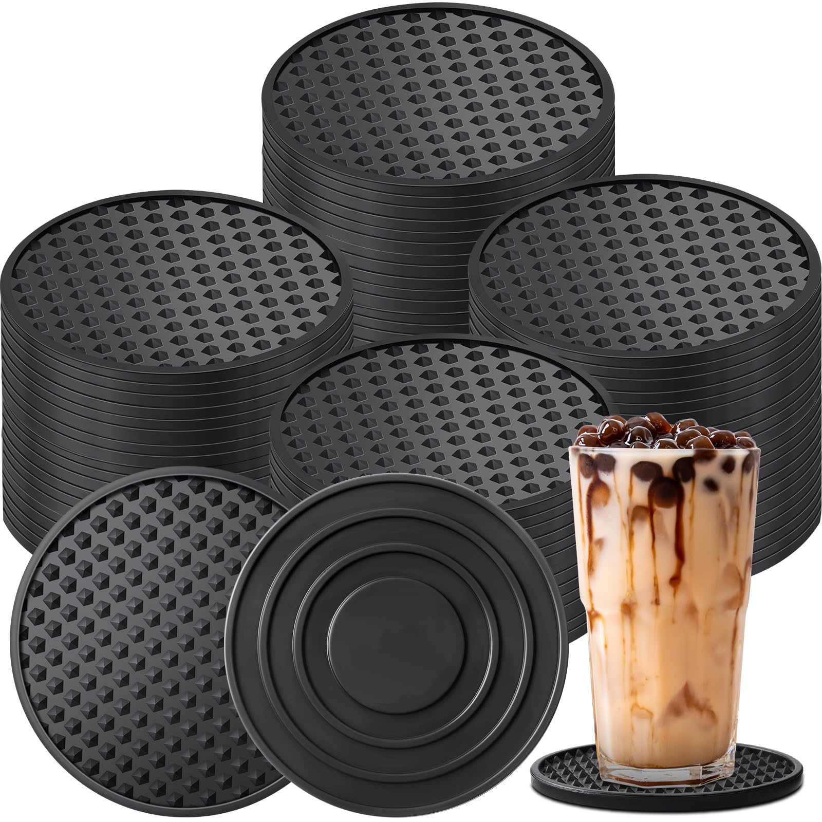 Eccliy Paquete de 60 posavasos de silicona antideslizantes para bebidas, resistentes al frío y al calor, para mesa, mesa de café, bar (negro)
