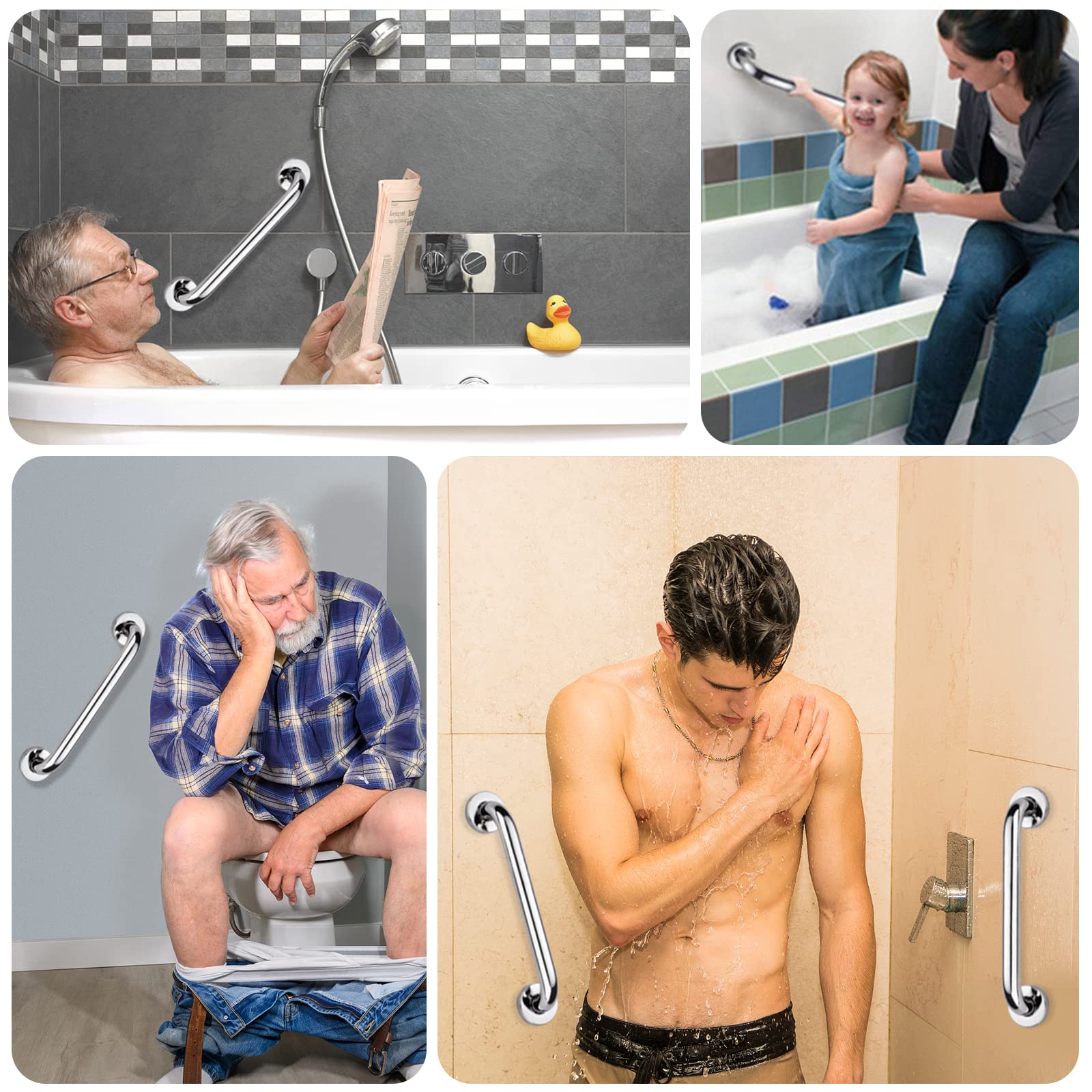 2 barras de agarre de acero inoxidable 304 para baño, barandilla de mano de baño, asas de ducha antideslizantes, barra de equilibrio de montaje en pared, soporte de barandilla de seguridad para