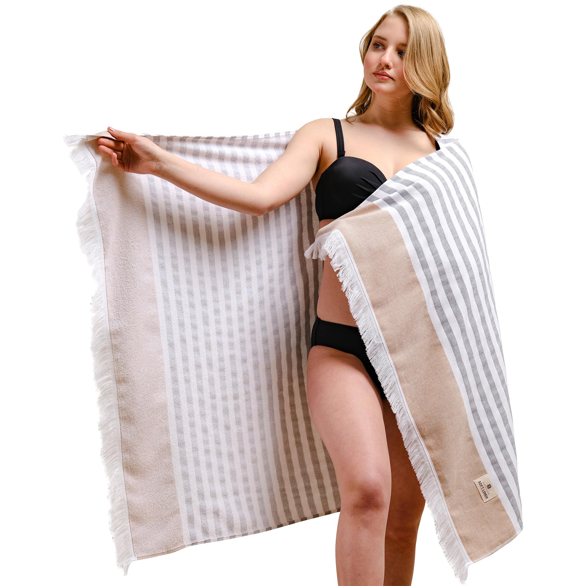 American Soft Linen Turkish Peshtemal - Toallas de playa 100% algodón, paquete de 4 toallas de natación para playa y piscina, color marrón