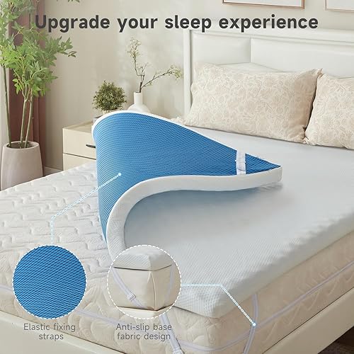 Miniatura 6 de WAVV Cubrecolchón de espuma viscoelástica de gel de 3 pulgadas, tamaño Queen, funda de colchón de caja de huevos, almohadilla de enfriamiento, con