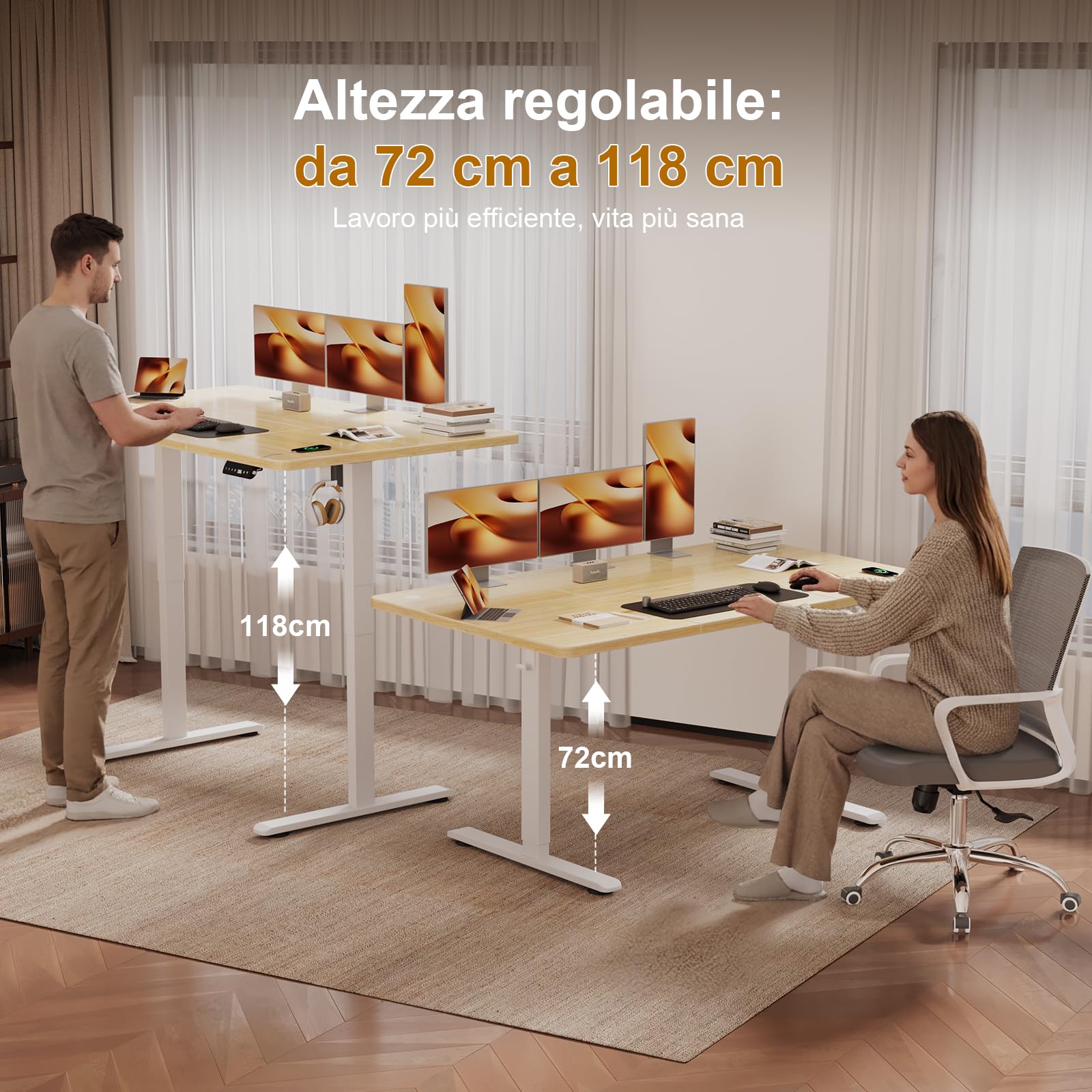 JUMMICO Scrivania Regolabile in Altezza Elettrica 160x80 cm, Scrivania Ergonomica Seduta in Piedi con Vassoio per Cavi e Porta USB, Scrivania per Computer Ufficio, Beige e Bianco