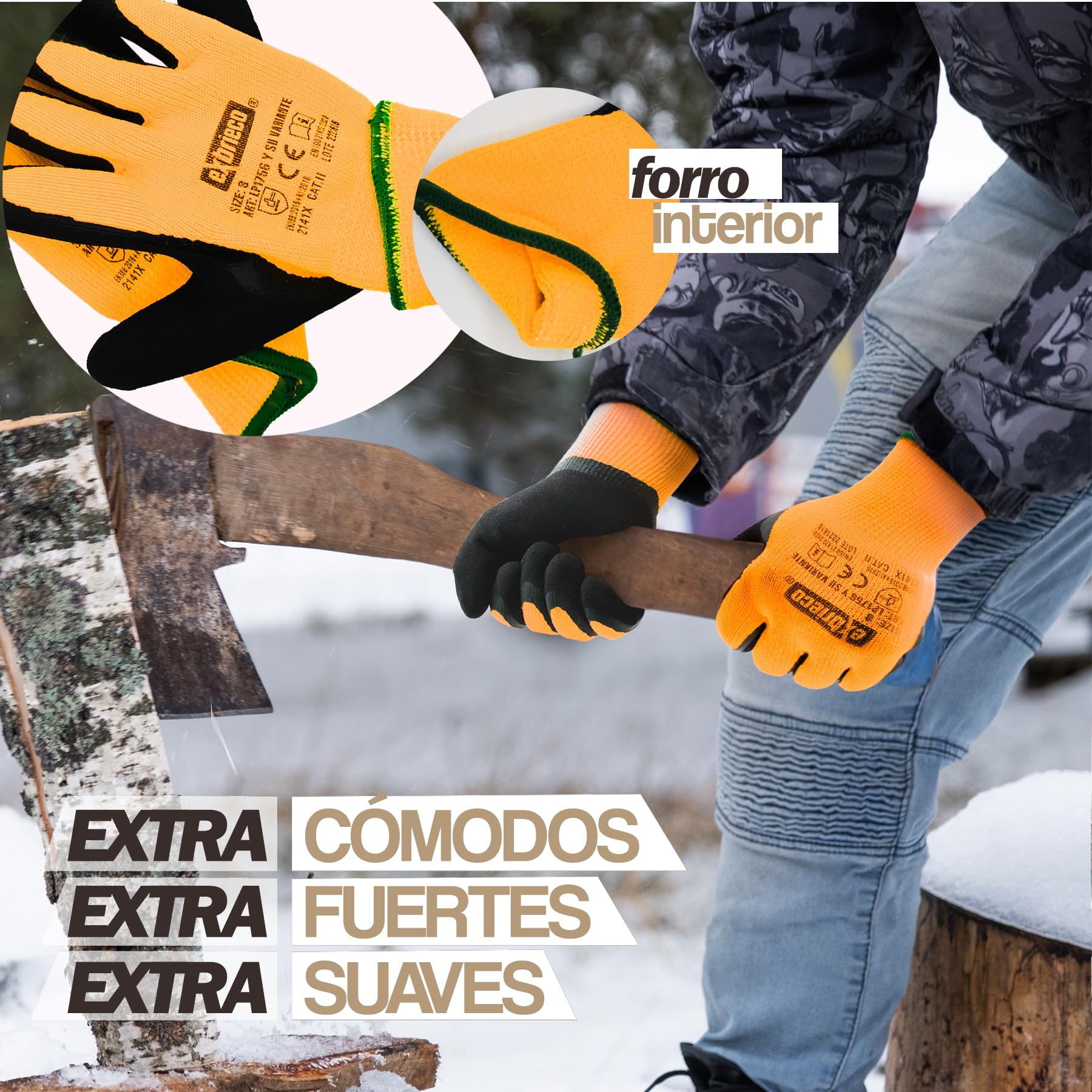 Guantes de Protección CAT2, Guantes de Trabajo Ideales para Invierno en Poliéster y Látex, Guantes para Fontanería, Mecánica, Jardinería, Construcción, Duraderos, Ligeros, Cómodos.