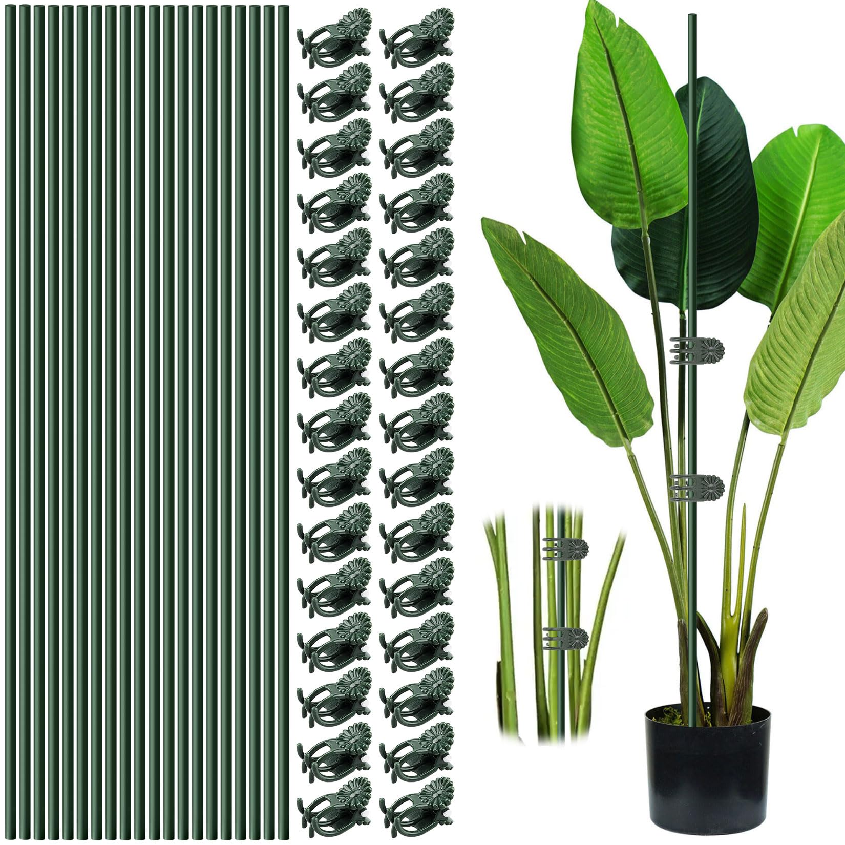 Photo 1 of 10pcs 15.7" Plant Stakes with 15pcs Clips, Bendable Orchid Stakes and Clips Set Support Tall for Indoor/Outdoor Plants,Potted Plants,Single Stem Vines Flower Plant Support Sticks for Orchid Rose Peony