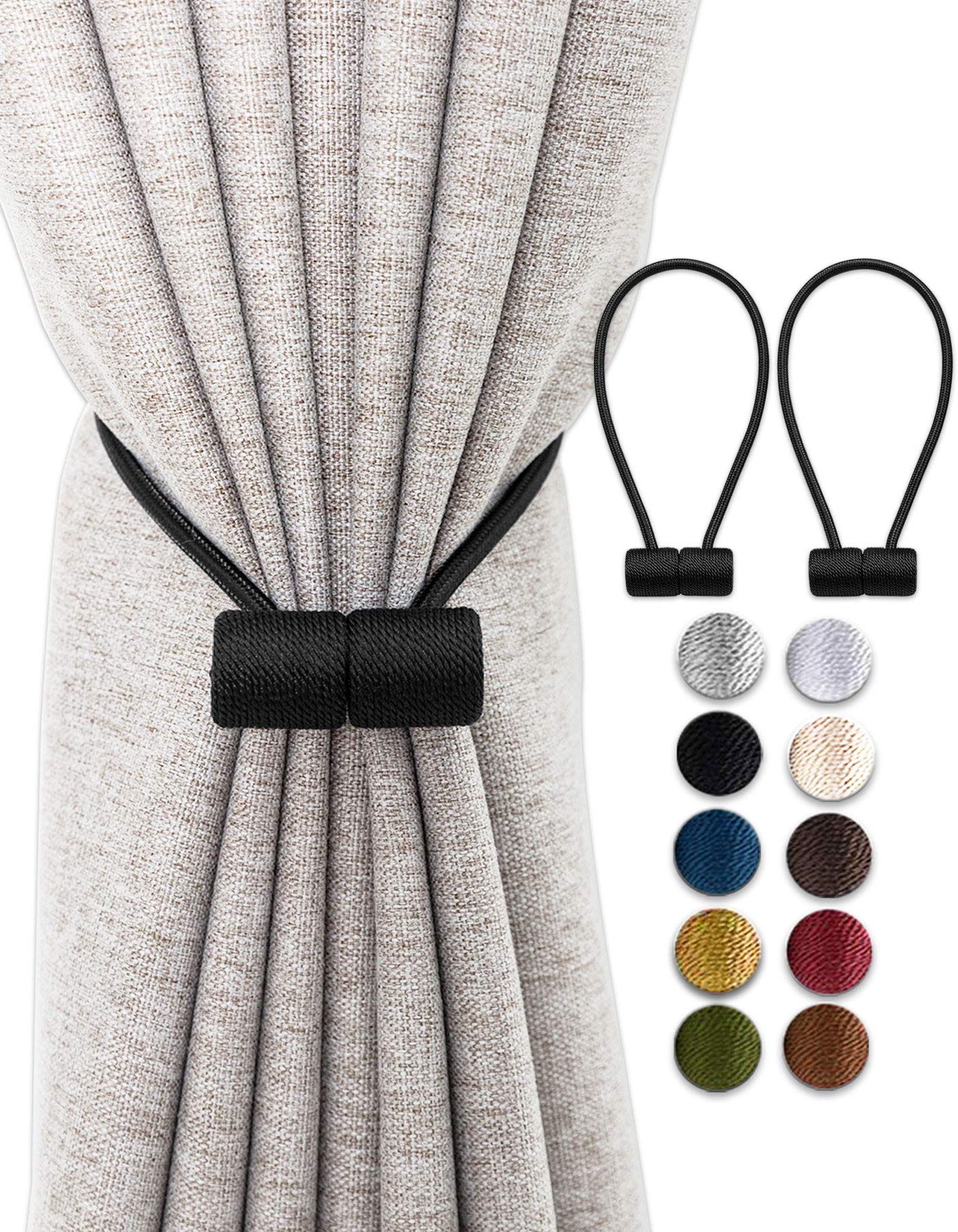 OUdini Curtain Tiebacks, Drapery Tiebacks Curtain Holdback Rope Curtain Holder Buckles for Blackout/Sheer Window Treatment/Black/2Pcs