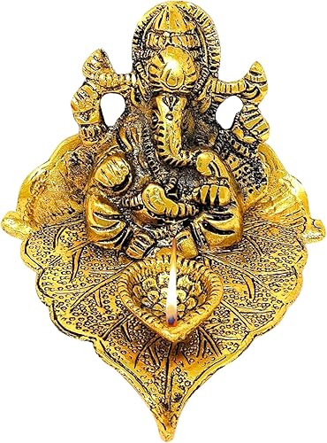 WONDER CARE Lord Ganesha con Diya. Figura decorativa para el mandir del templo del hogar. Estatua de Ganesh Chaturthi. Dios hindú Indian Pooja