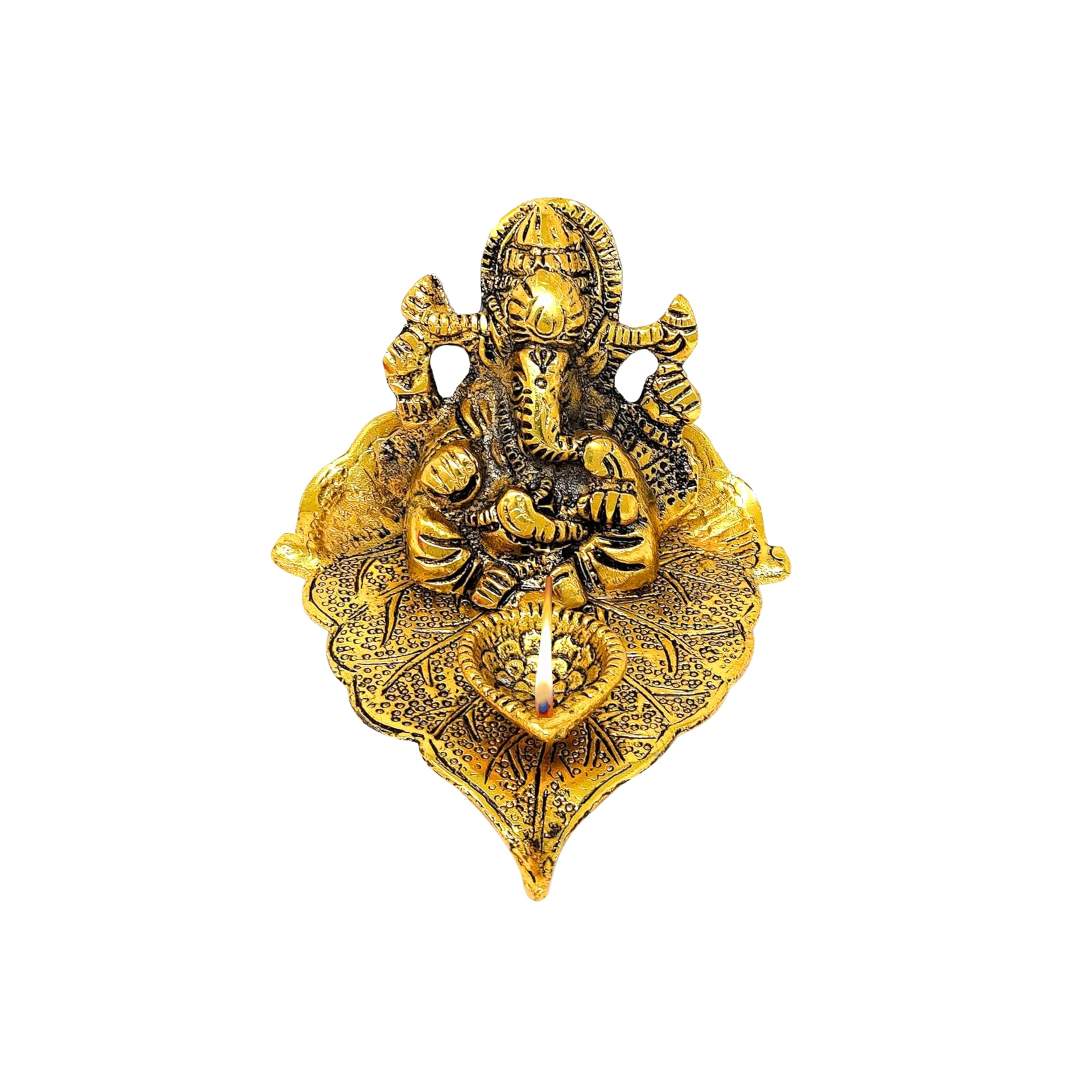 WC_Lord Ganesha with Diya Figurine for Home Temple mandir - Ganesh Statue for Ganesh Chaturthi - Hindu God Indian Pooja Decoration Item - Ganpati Idol for car