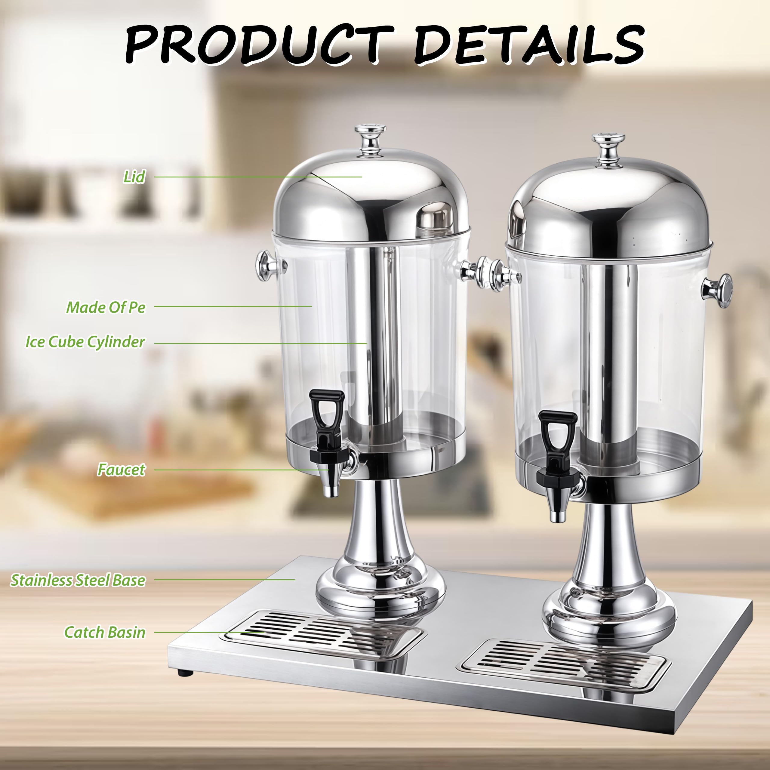 Dispensador de zumo, 2 x 8 litros, dispensador de zumo | 2 dispensadores de zumo 2 x 8 l de capacidad, dispensador de bebidas 2 x 8 litros, dispensador de bebidas comercial con grifo