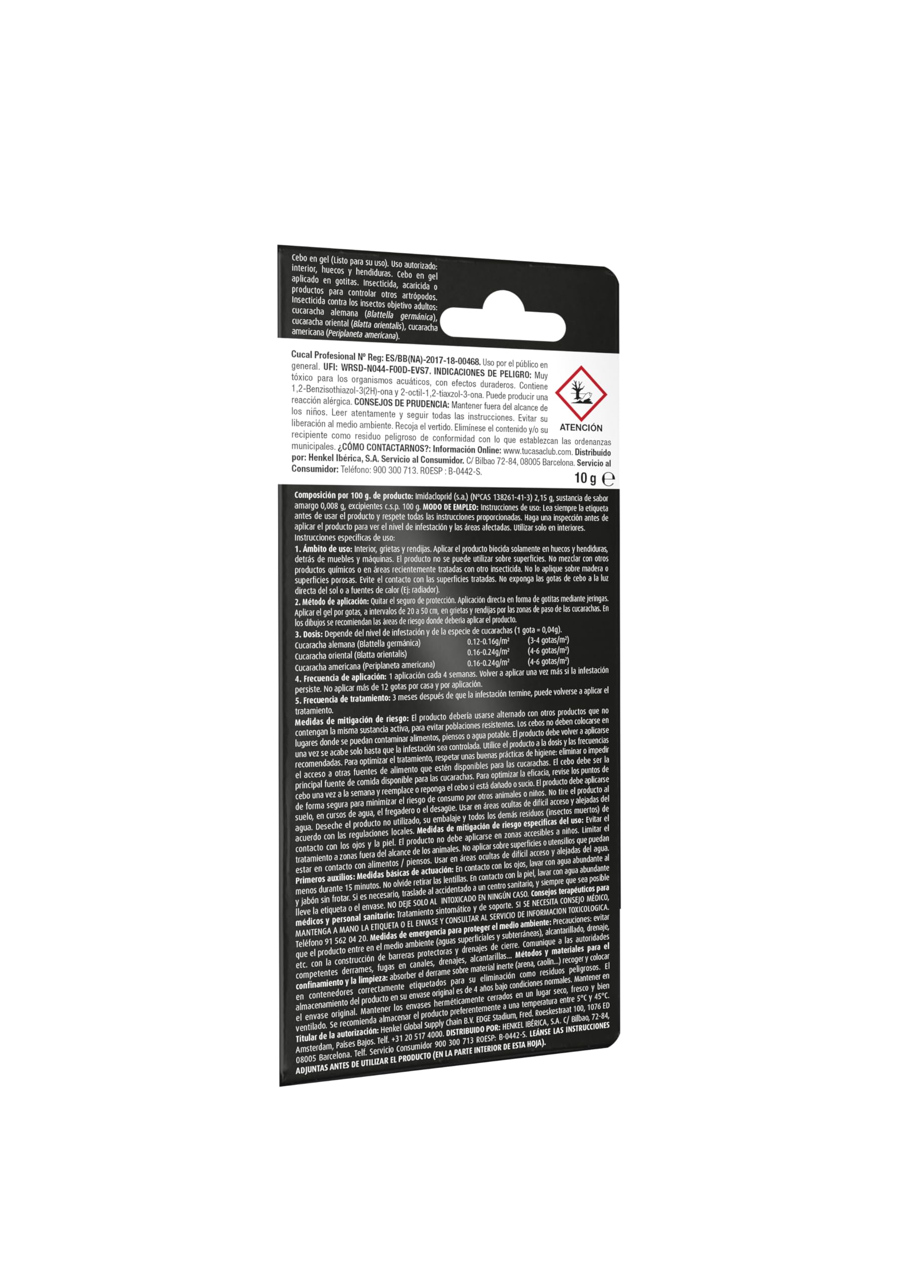Cucal Jeringa Contra Cucarachas (1 x 750 ml), jeringa con fórmula en gel concentrada mata cucarachas, insecticida específico que ataca, contamina y elimina la colonia