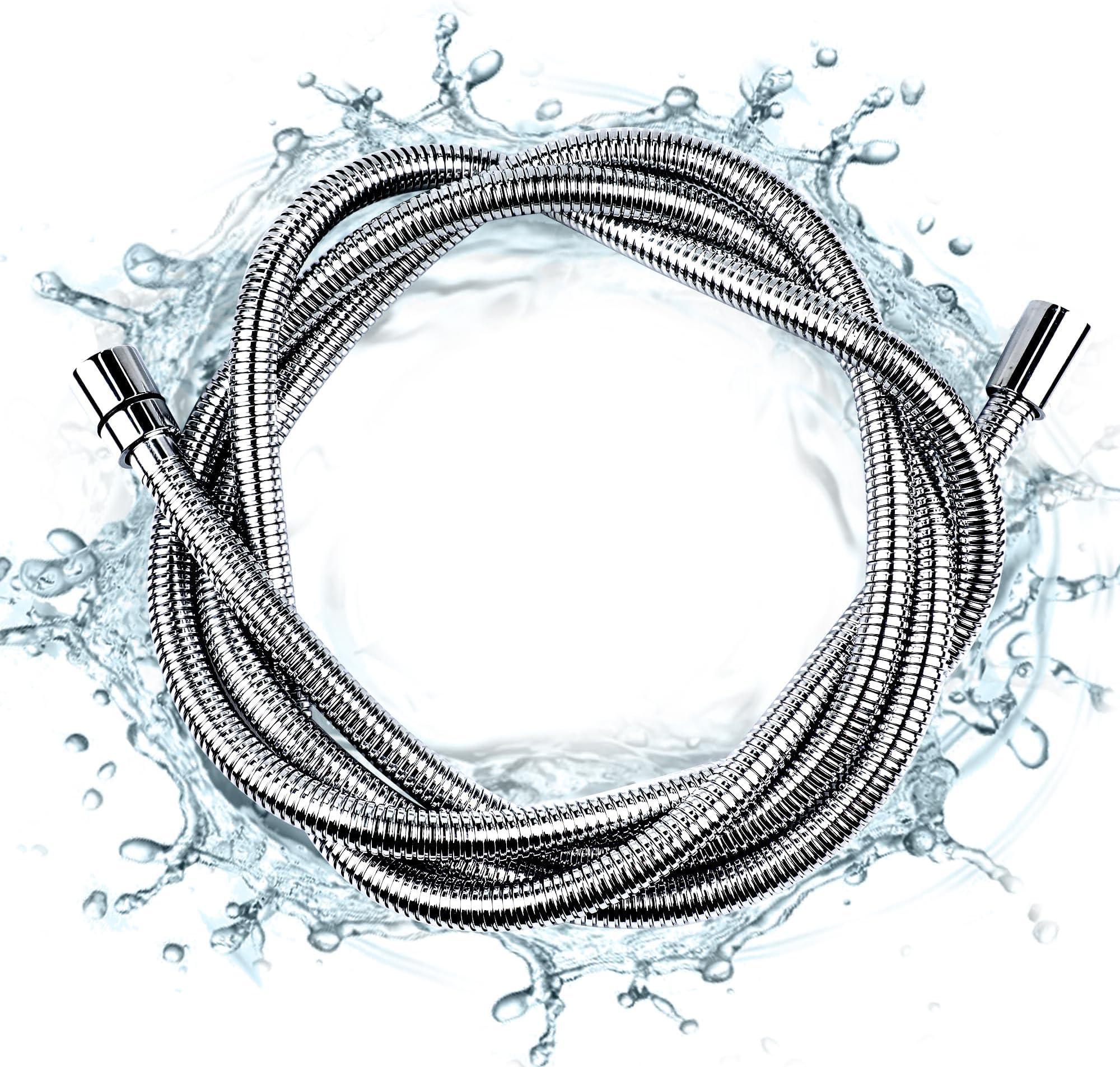G-Promise 100 Inch Stainless Steel Long Hose, Flexible and Tangle-Free, for Shower and Pet Shower, Clean Bathroom Corners (Chrome)