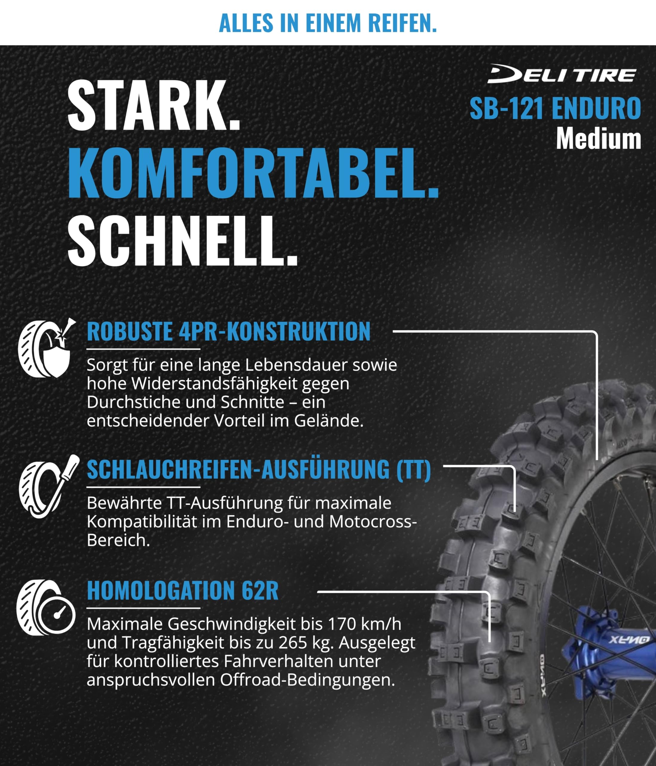 Deli Tire SB-121 FIM ENDURO COMPETITION 120/80-18 Enduro Pneu arrière Motocross