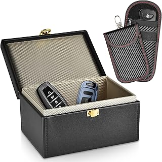 Faraday Box for Car Keys with 2 Pack Faraday Bag, RFID Key Fob Protector Box, Anti Theft Faraday Pouch for Car Keys, Large Capacity Car Key Fob Box Signal Blocker Box for Car Keys, Phones