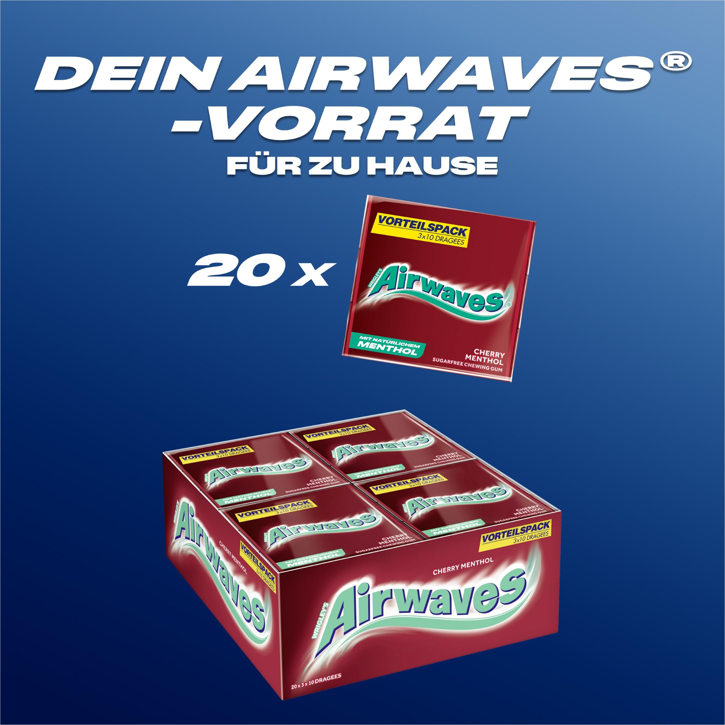 Airwaves Kaugummi Cherry Menthol 20 x 3 x 10 Dragees