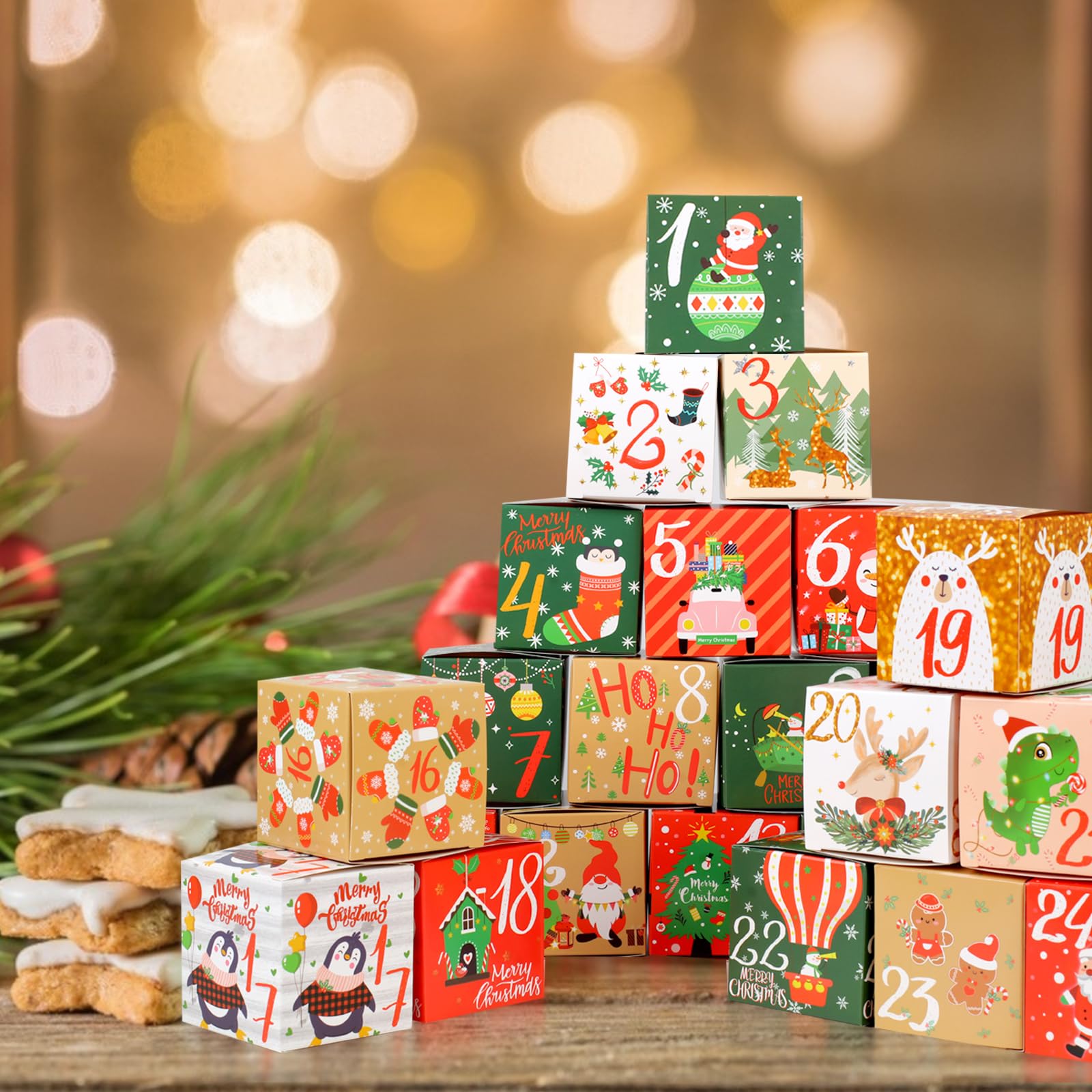 Coicok Calendario de Adviento Navidad 24 Cajas DIY Caja de Regalo