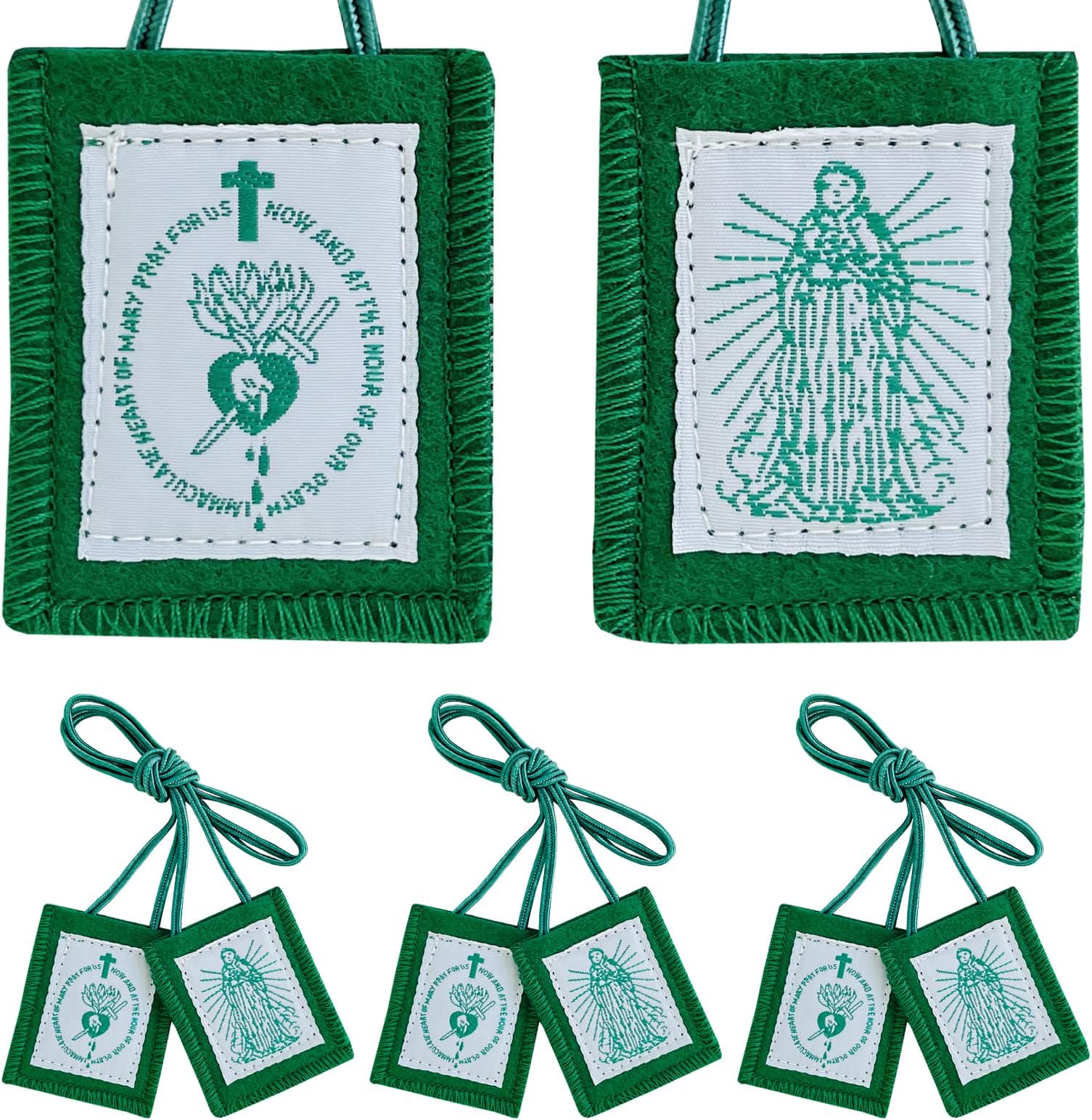 Scapulars Catholic, 3 Pack Green Scapular Of Immaculate Heart of Mary Green, Escapularios Catolicos Scapular Catholics Necklaces Religious Gift, Mexican Decor Religious Statues Wall Cross