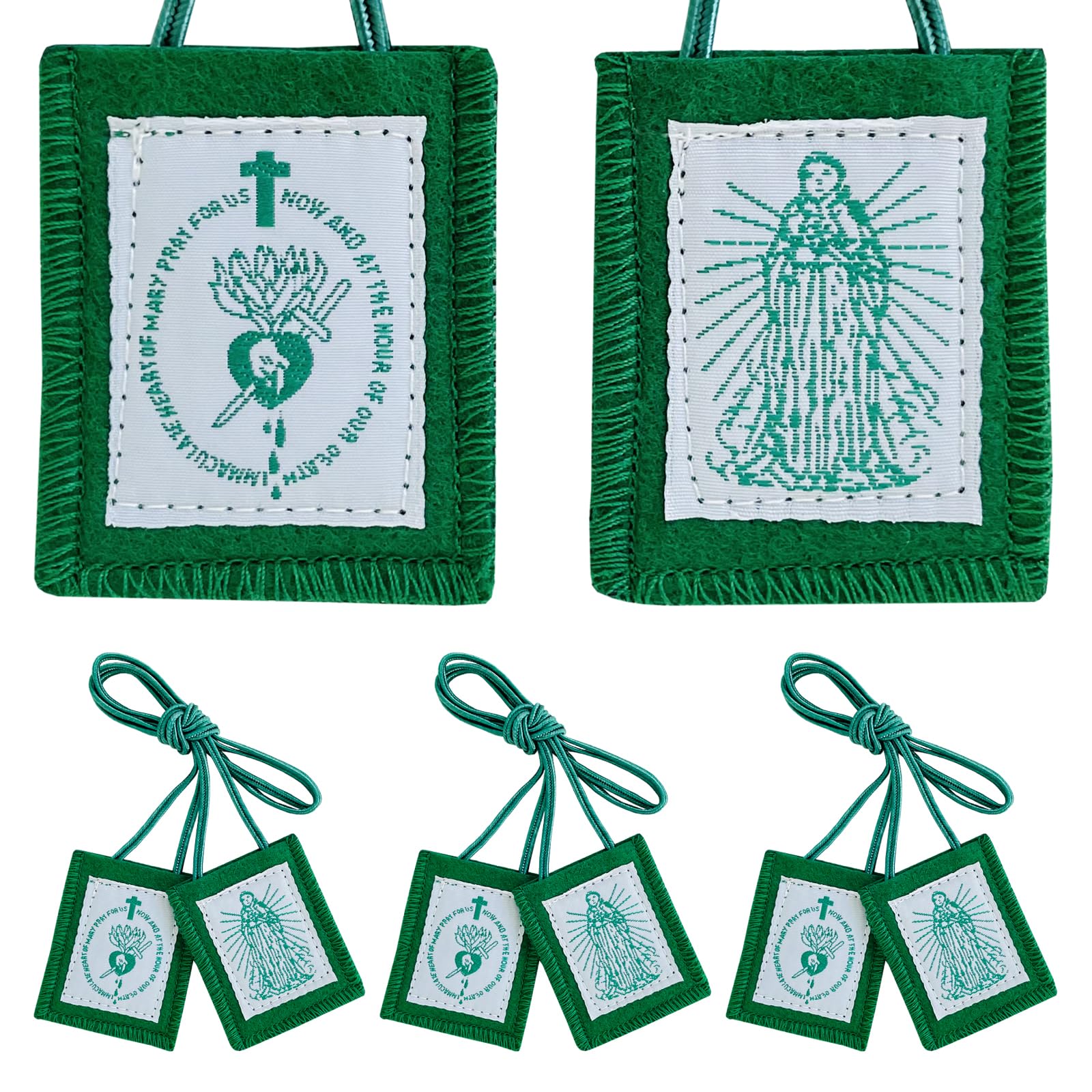 Scapulars Catholic, 3 Pack Green Scapular Of Immaculate Heart of Mary Green, Escapularios Catolicos Scapular Catholics Necklaces Religious Gift, Mexican Decor Religious Statues Wall Cross