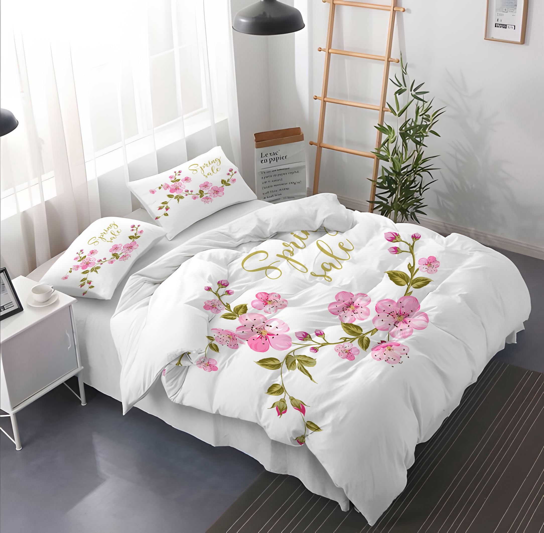 Copriletto Matrimoniale Estivo Fiori Copripiumino Matrimoniale In Morbida Microfibra Copriletto Matrimoniale Con ​Zip Invisibile,Set Copripiumino Matrimoniale,2 Federe 50 X 75 Cm (260X240Cm)
