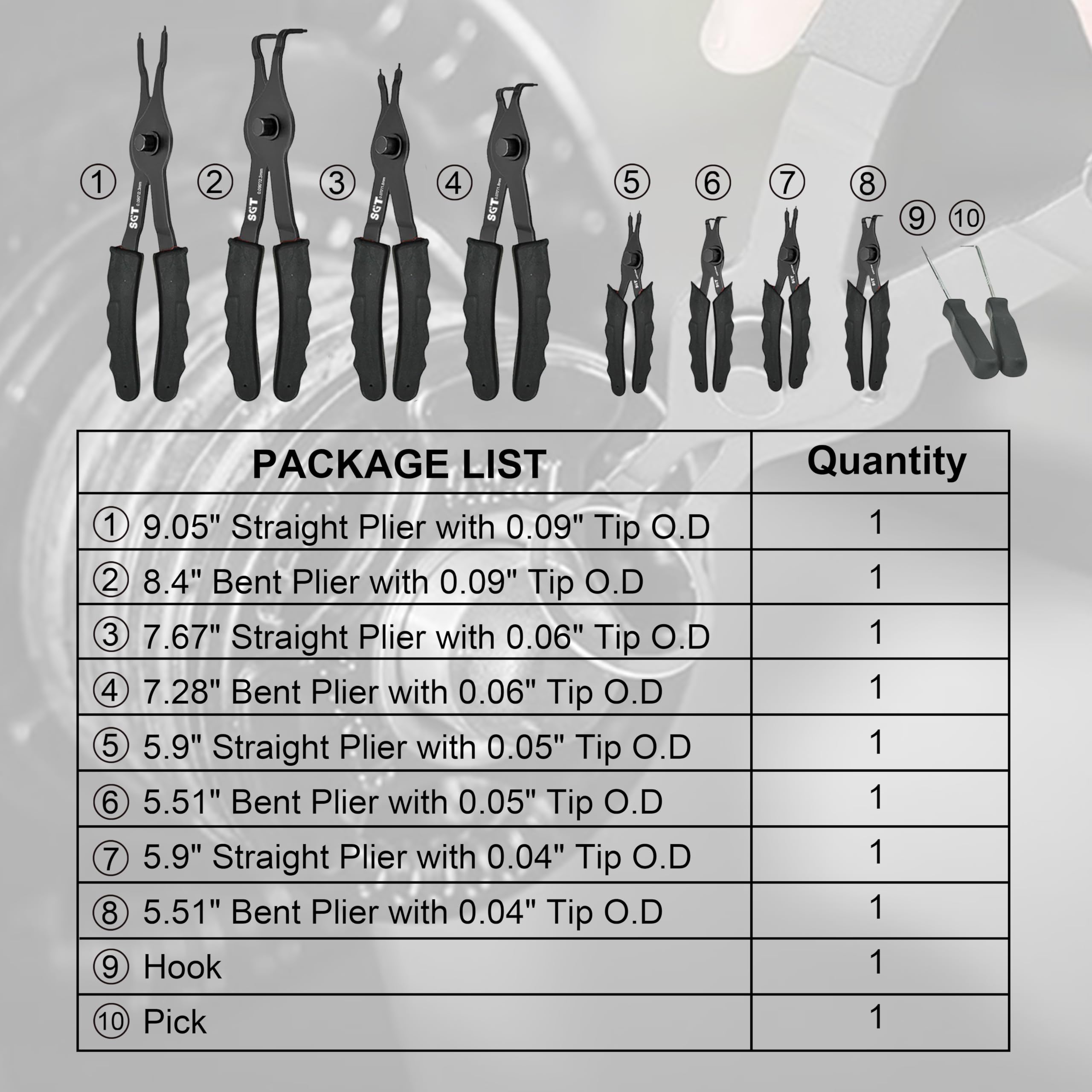 SGT - Juego de 11 alicates de anillo a presión, juego de alicates de anillo de retención de largo alcance para automóviles, camiones, motocicletas (azul)