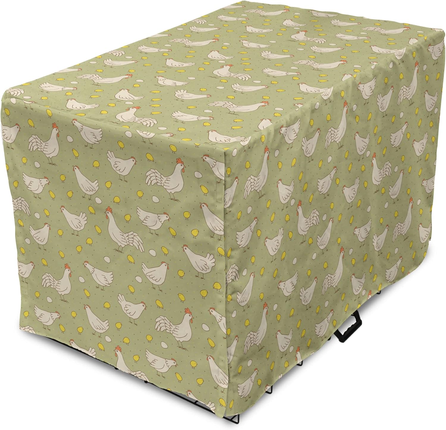 Lunarable Farm Dog Crate Cover, Domestic Animal Chicken and Chick Pattern with Eggs, Easy to Use Pet Kennel Cover for Medium Large Dogs, 42 Inch, Khaki Champagne