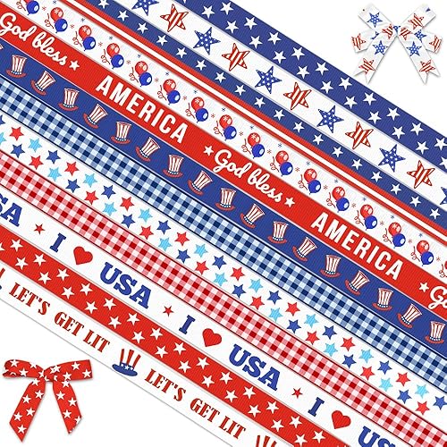 Cintas patrióticas de 12 yardas, 38 pulgadas de estrellas patrióticas de Estados Unidos, cintas de grogrén de búfalo rojo, blanco y azul, para el