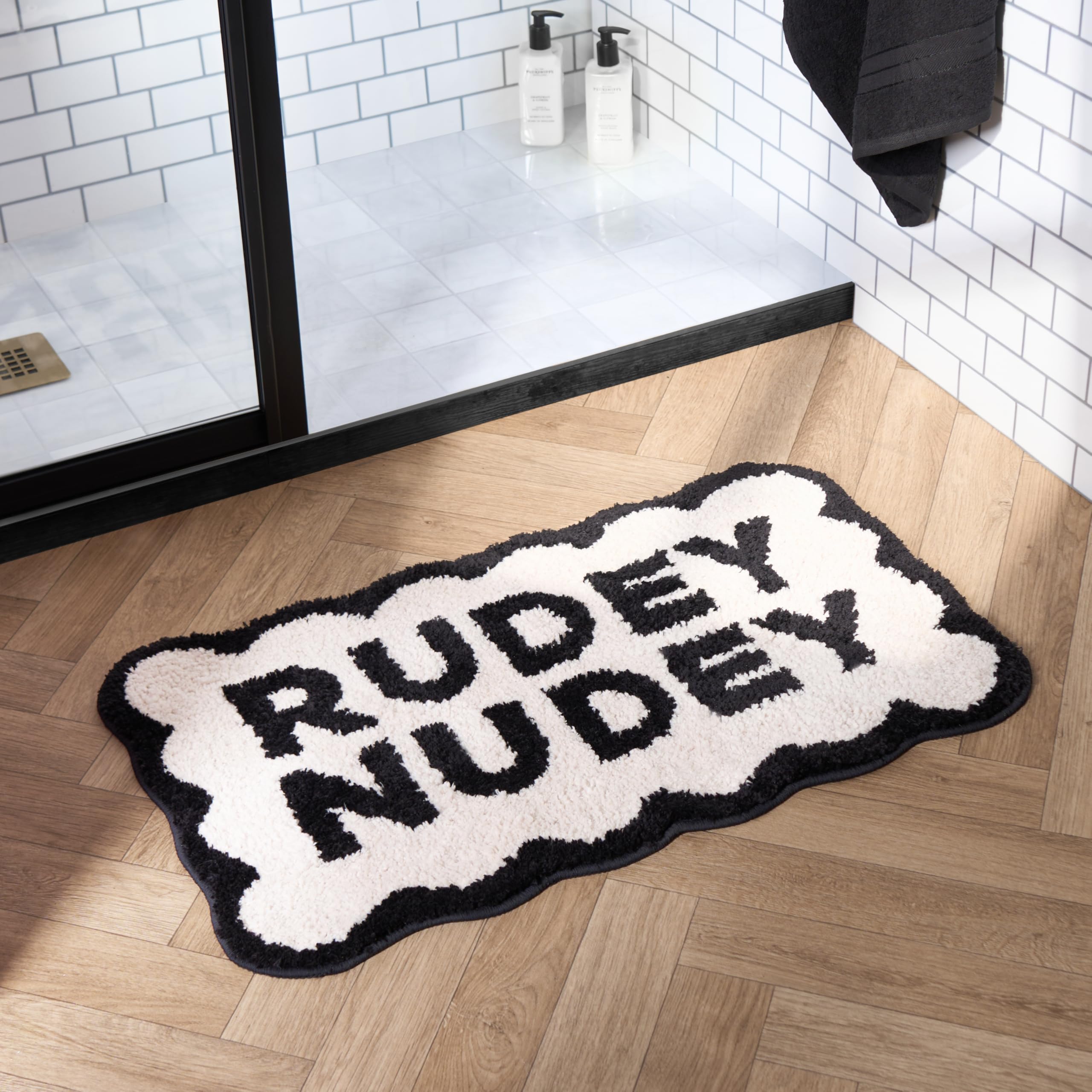 OHS Bathroom Mat Rudey Nudey Tufted Texture, Non Slip Bath Mat Super Soft Absorbent Quick Drying Bathroom Rug Machine Washable Shower Mat, Monochrome - 45 x 75cm