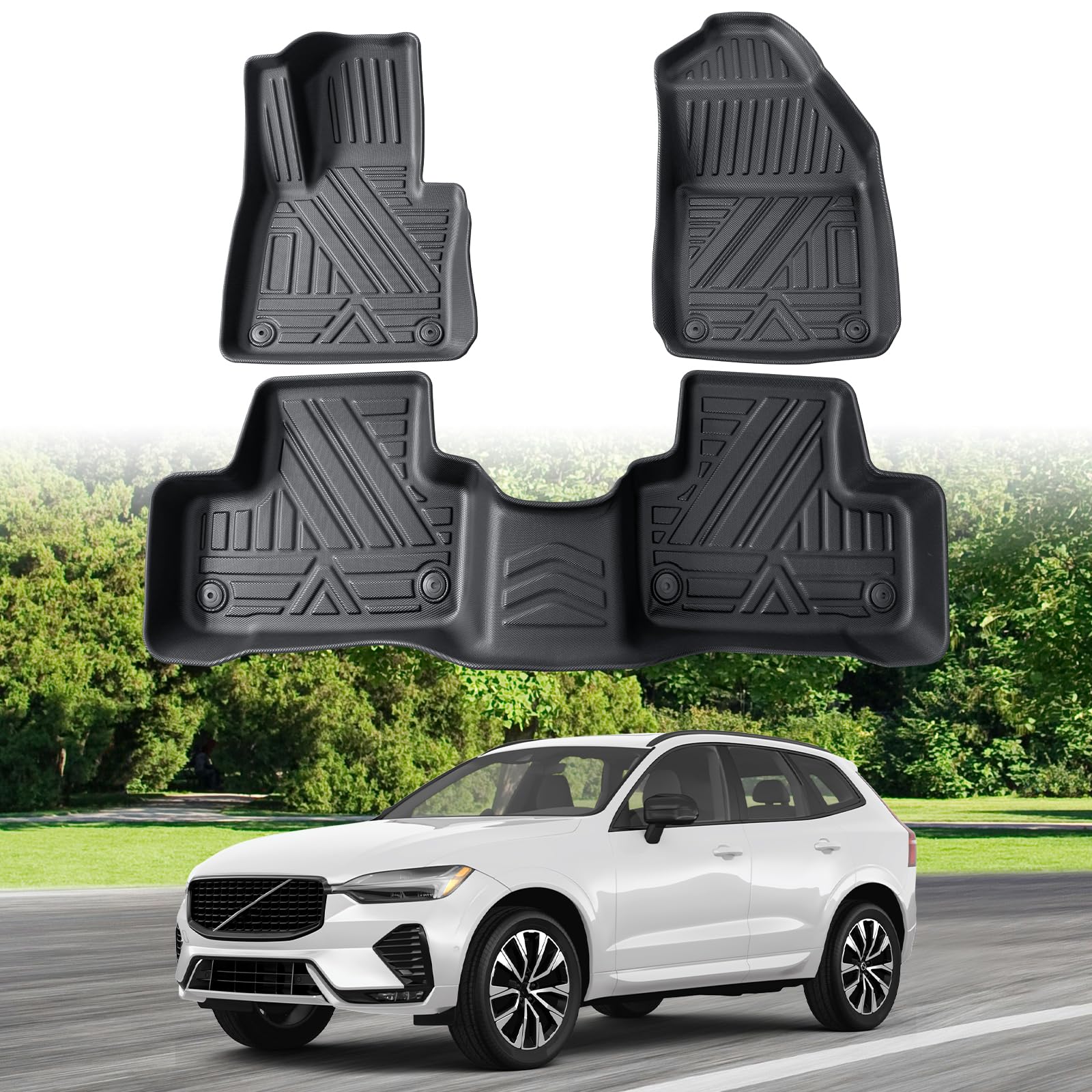 ECOZEN Alfombrillas Volvo XC60 2018-2026(Versión de Combustible) de Goma para Coche, 3D TPE Alfombrillas para Coche Antideslizantes, talonera de Goma Reforzada de fijación para Todo Tipo de climas