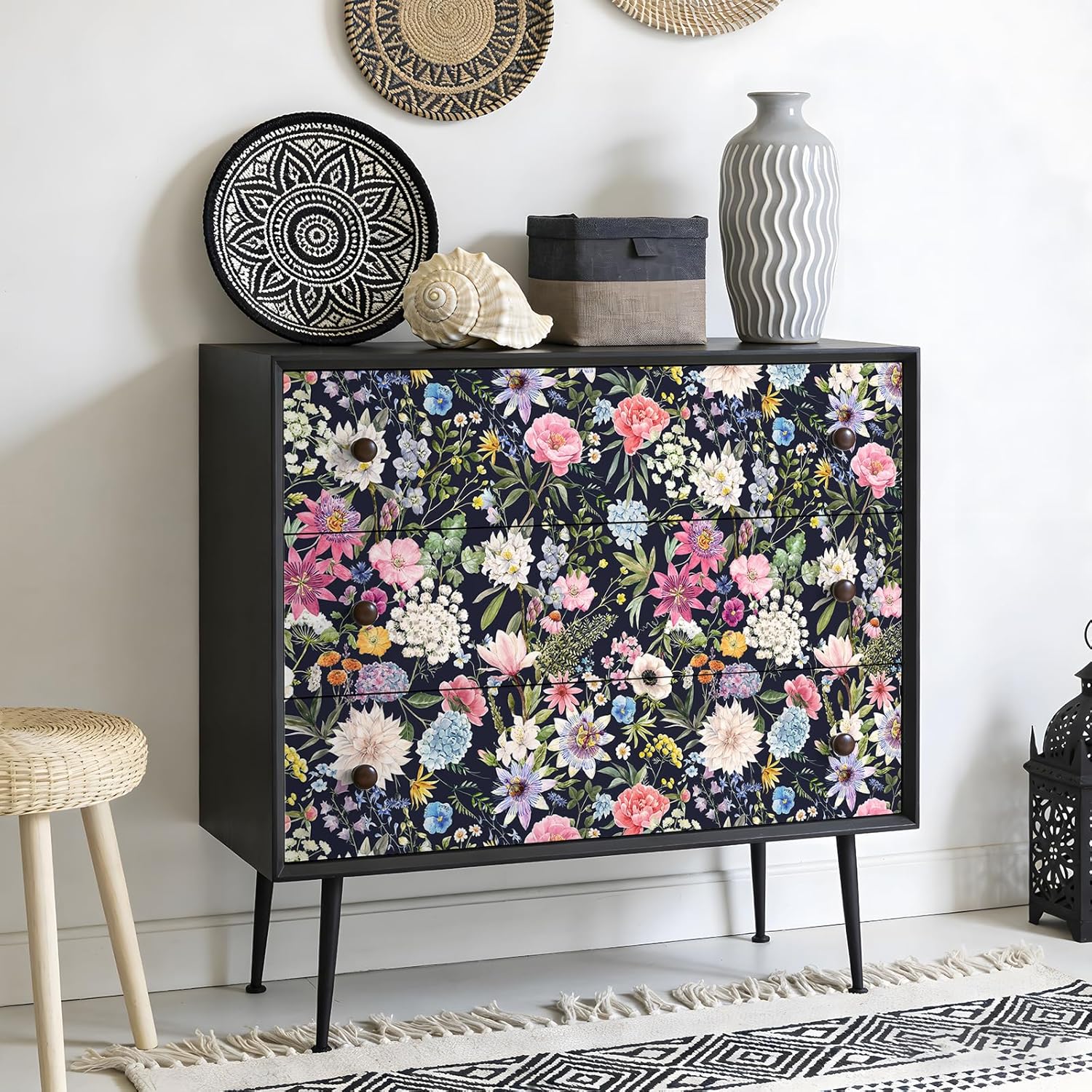 VEELIKE Dark Garden Floral Wallpaper Peel and Stick Vintage Moody Flower Wallpaper for Bedroom 17.7''x118'' Removable Self Adhesive Contact Paper Floral Wall Mural for Bathroom Nursery DIY Furniture
