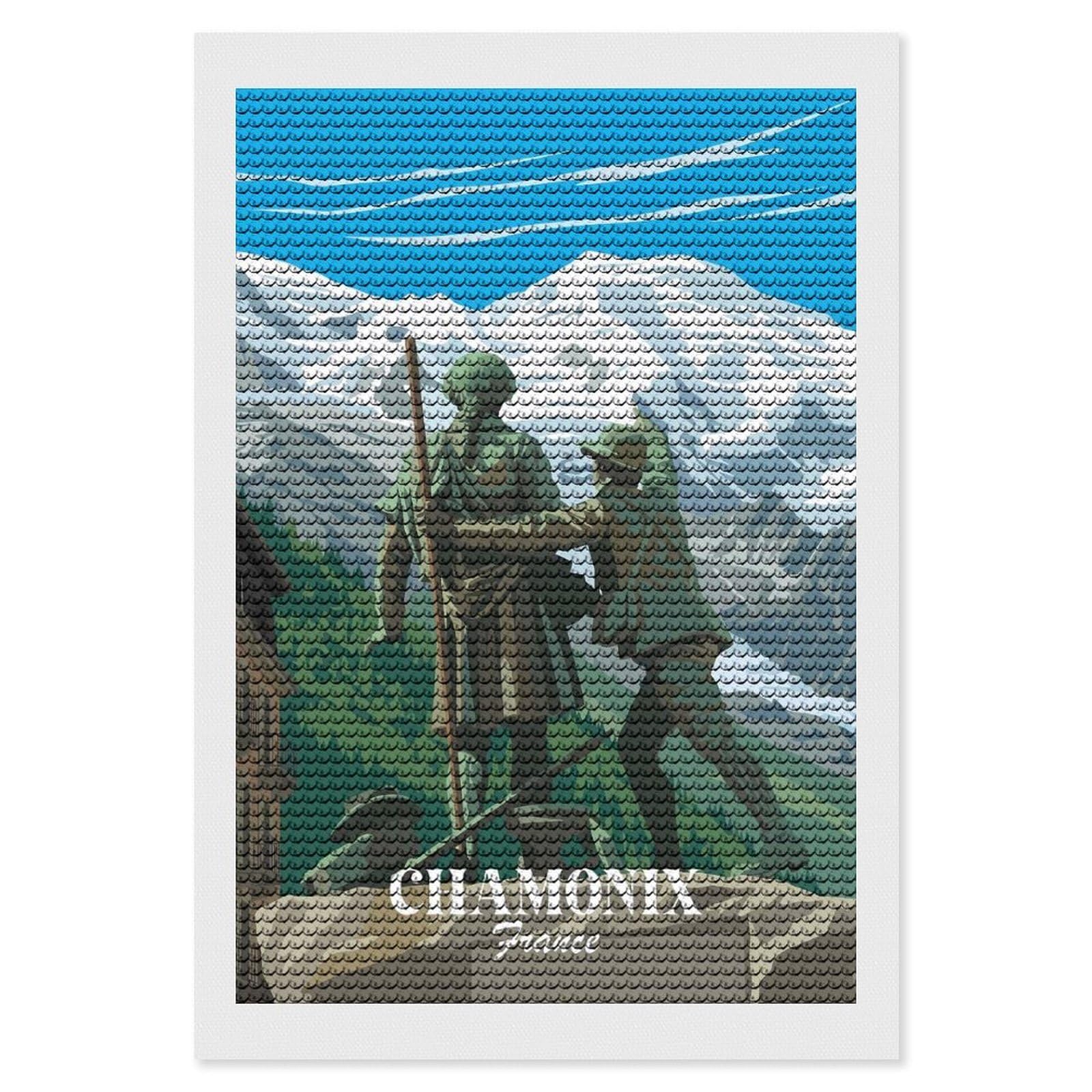 Junmoney Chamonix France Diamond Painting Canvas Kit 8"x12", Adhesive Canvas, Christmas Gift, Full Kit Included, Thoughtful Present