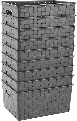 Miniatura 6 de Bekith Paquete de 9 cestas de almacenamiento de plástico tejido, organizadores de almacenamiento de despensa para juguetes, accesorios, dormitorio,