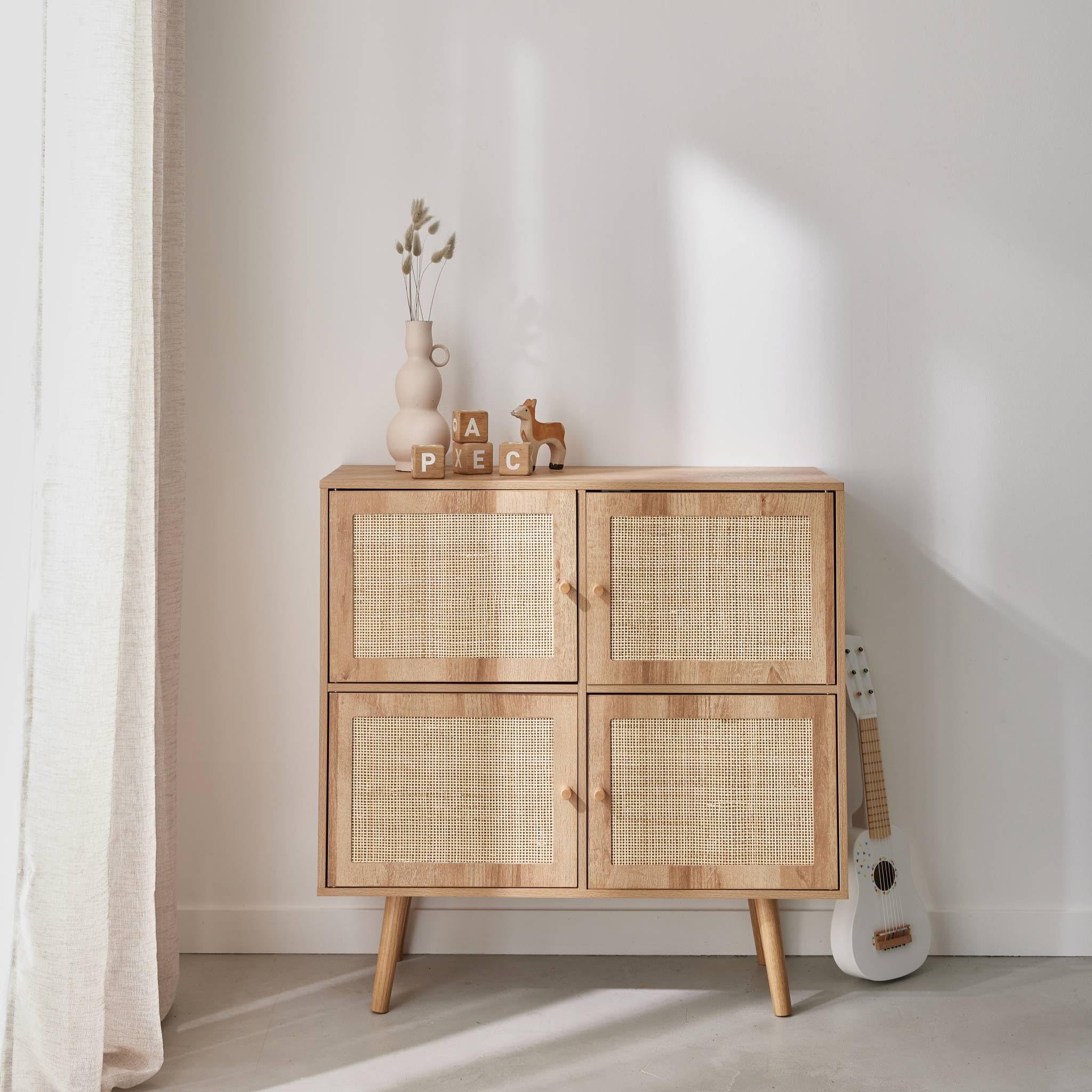 sweeek - Commode Enfant décor Bois 4 Portes en cannage