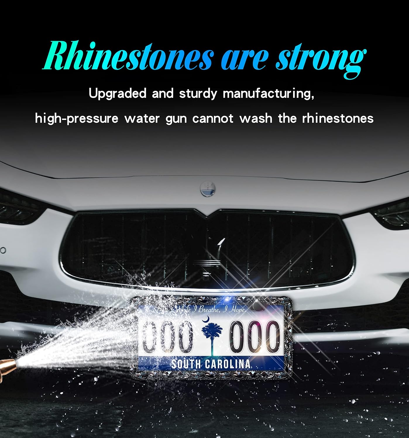 Black Rhinestone License Plate Frames with High End Ribbon Gift Box Sparkly Diamond License Plate Holder Handcrafted Crystal Premium Stainless Steel Bling License Plate Frame for Women