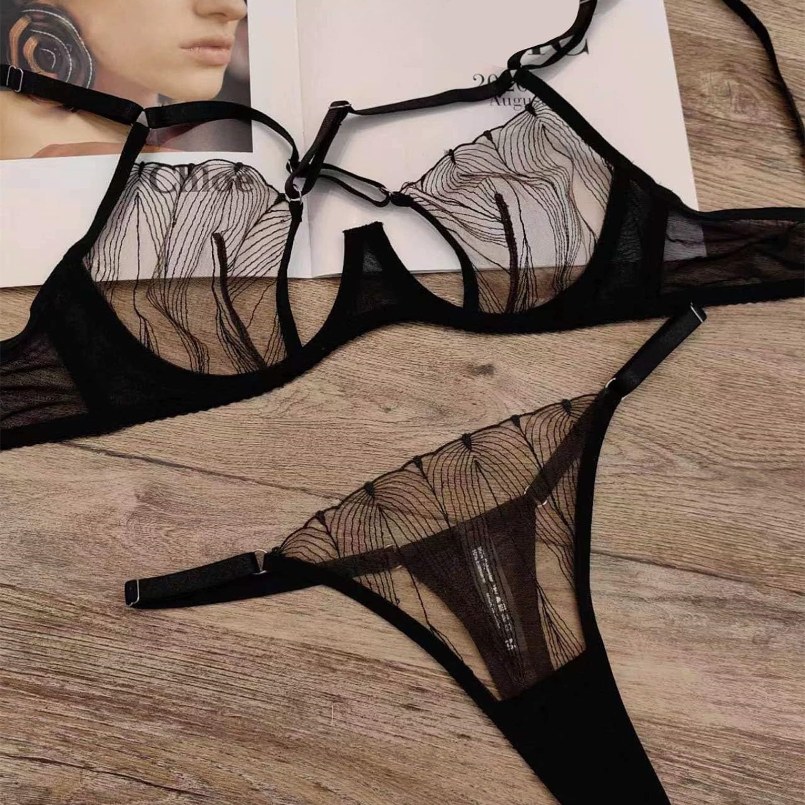 Generico Set Francese Reggiseno Pizzo Cinturino Sag Underwear Elegante Coordinato Biancheria Donna #D