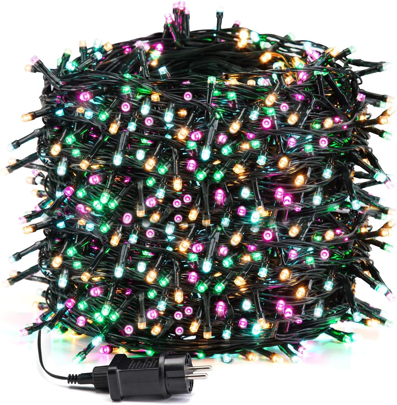 Avoalre Luces Navidad 100M 1000 LEDs, Guirnalda Con 8 Modos 4 Colores Impermeables IP44 Para Exterior, Interior, Árbol, Fiesta, Boda, Casa, Rosa/Amarillo/Azul/Verde | IP44 impermeable, 8 modos luminosos, decoración de jardín, dormitorio, noche y boda