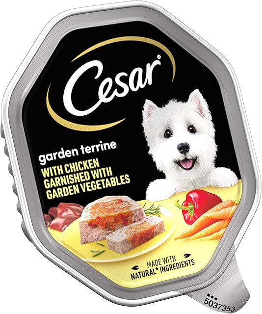 Cesar Garden Terrine Adult Wet Dog Food, Chicken Garnished with Garden Vegetables, 14 x 150 g Trays