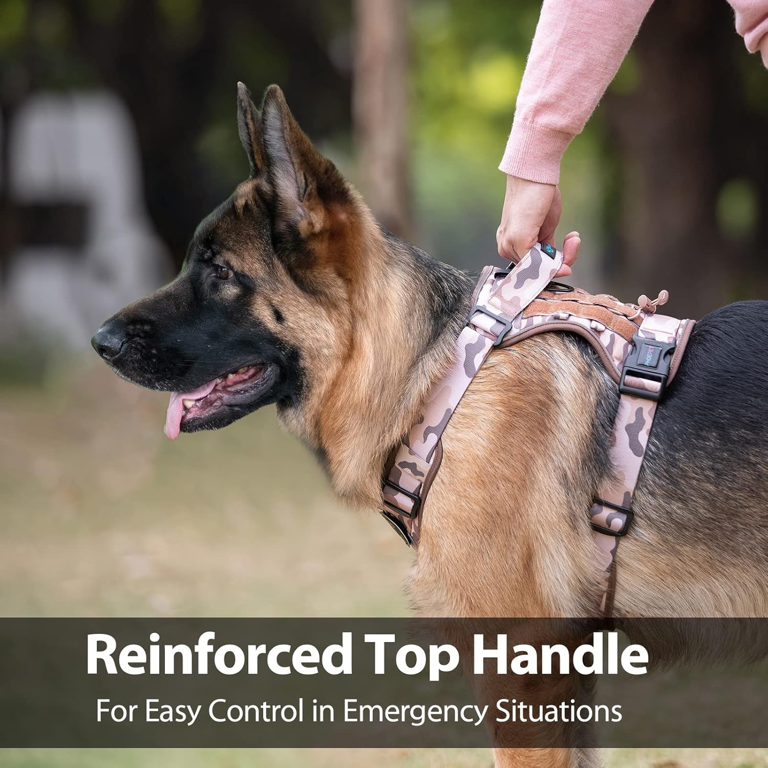PHOEPET No Pull Tactical Dog Harness,Service Dog Vest with Molle & Loop Panels,Easy Control with Handle for Large Dogs(Woodland Brown,XL)