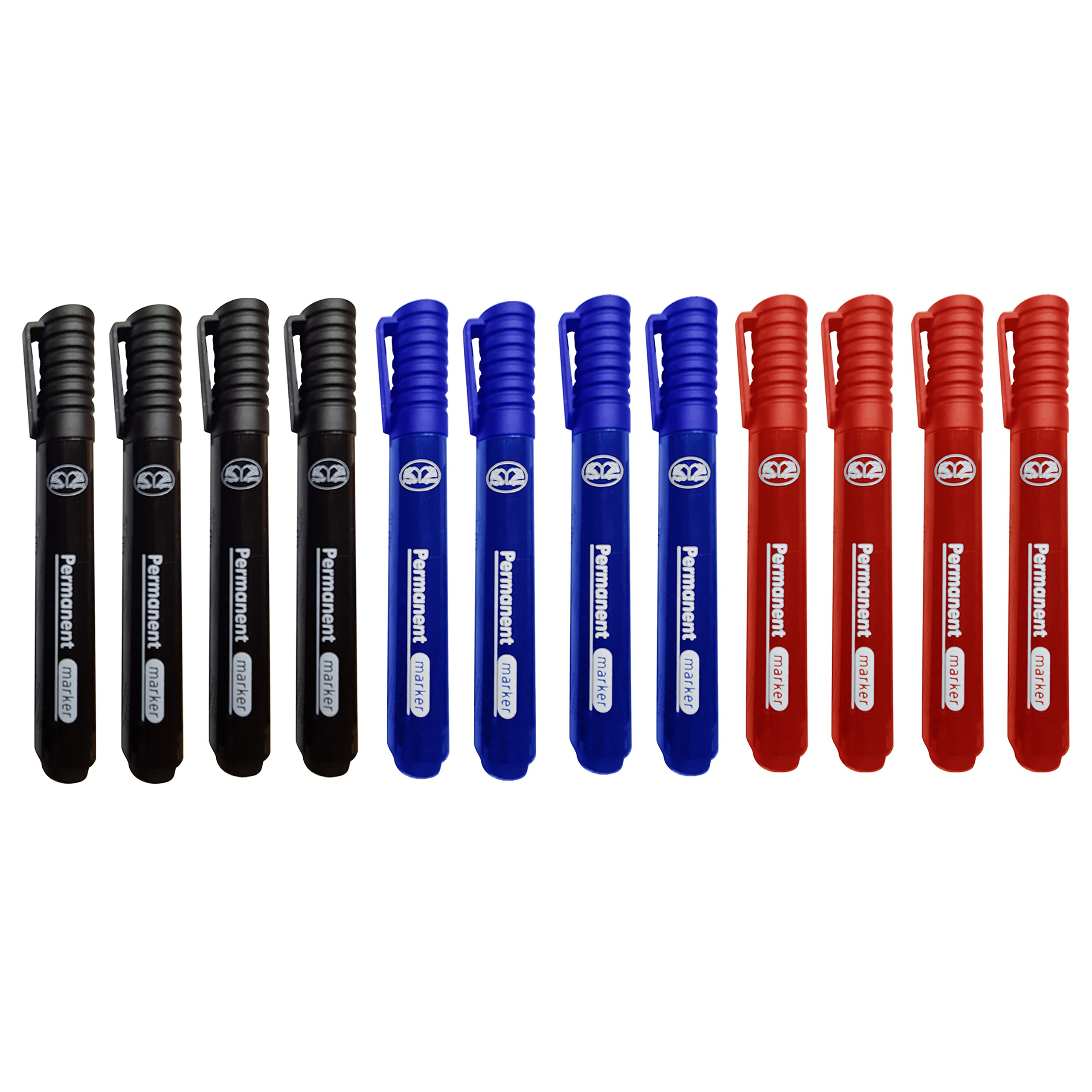 JMS we create smile Black Blue Red Permanent Markers Thick Bullet Tip Pens Waterproof Quick Drying Smear proof Pens Cardboard Plastic Glass Wood Metal Fabric Marking (12)