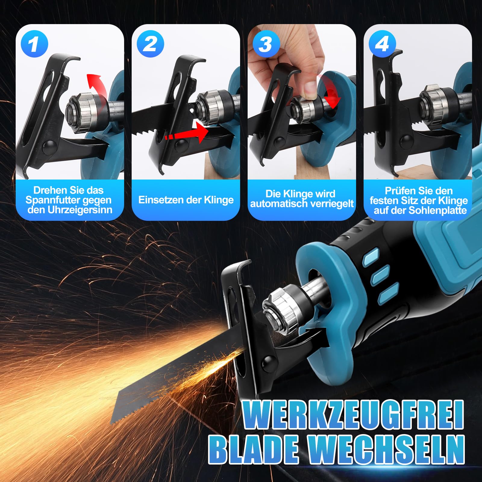 Sega A Sciabola Senza Fili Per Batterie Makita 18V - 3200 RPM, 4 Lame Incluse, Per Legno, Metallo E PVC - Foto 9