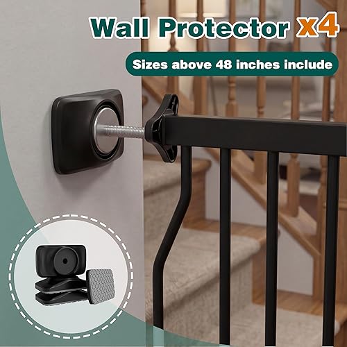 Miniatura 7 de TSAYAWA Puerta para bebé extra ancha con puerta, 52.76 ~ 62.2 pulgadas de ancho, montada a presión, sin taladro, puerta de metal con cierre Negro