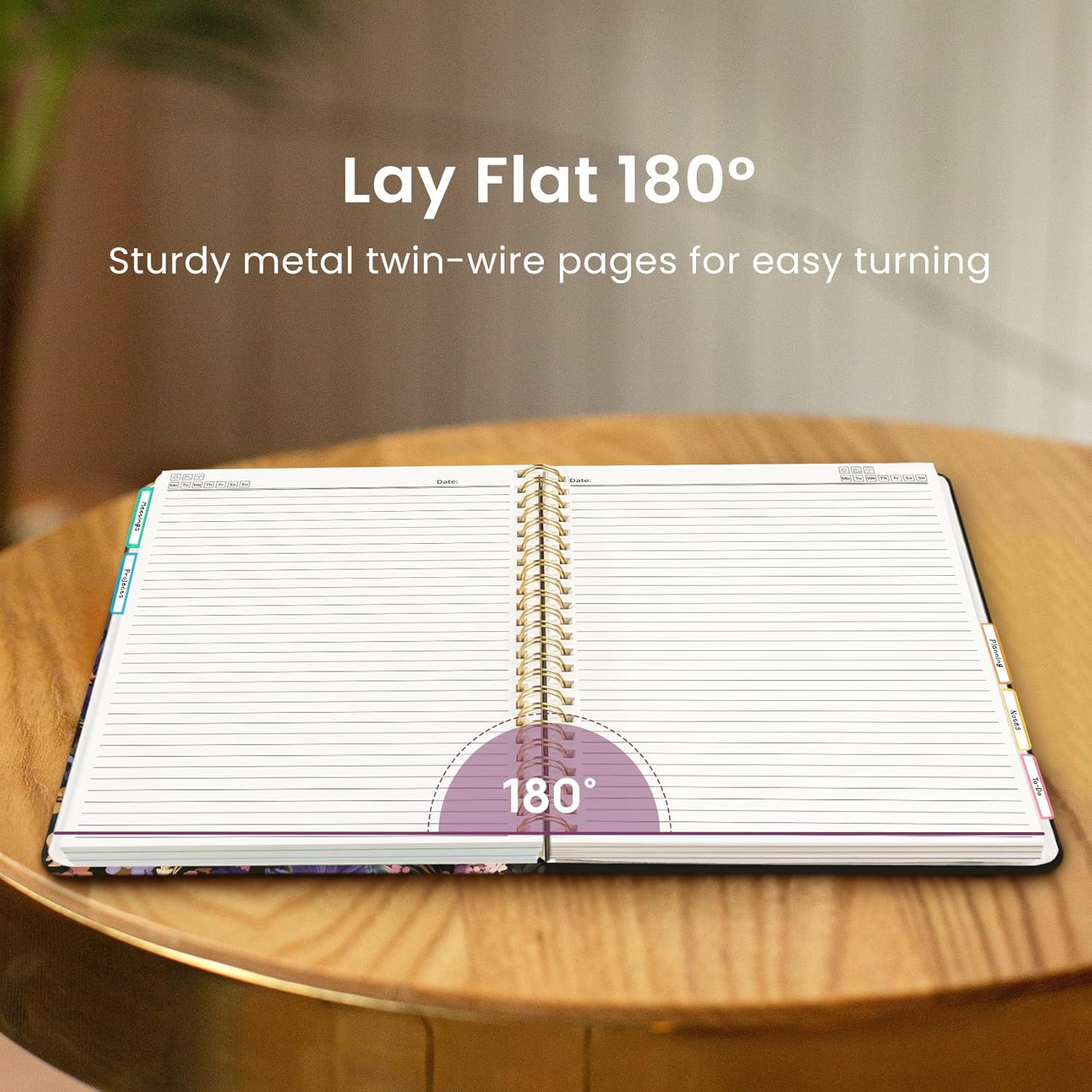 Large Spiral Lined Notebooks for Work with Removable Dividers & Tabs, 8.5"x11" Pretty Hardcover 5 Subject Notebook Journal for Women, College Ruled, Perfect for Study & Office Organization, 280 Pages,Midnight Bloom