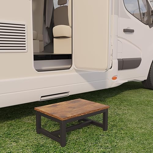 Miniatura 8 de IBUYKE Taburetes de madera de un solo paso para niños y adultos, con marco de metal, soporta hasta 500 libras, taburete de pie de noche para