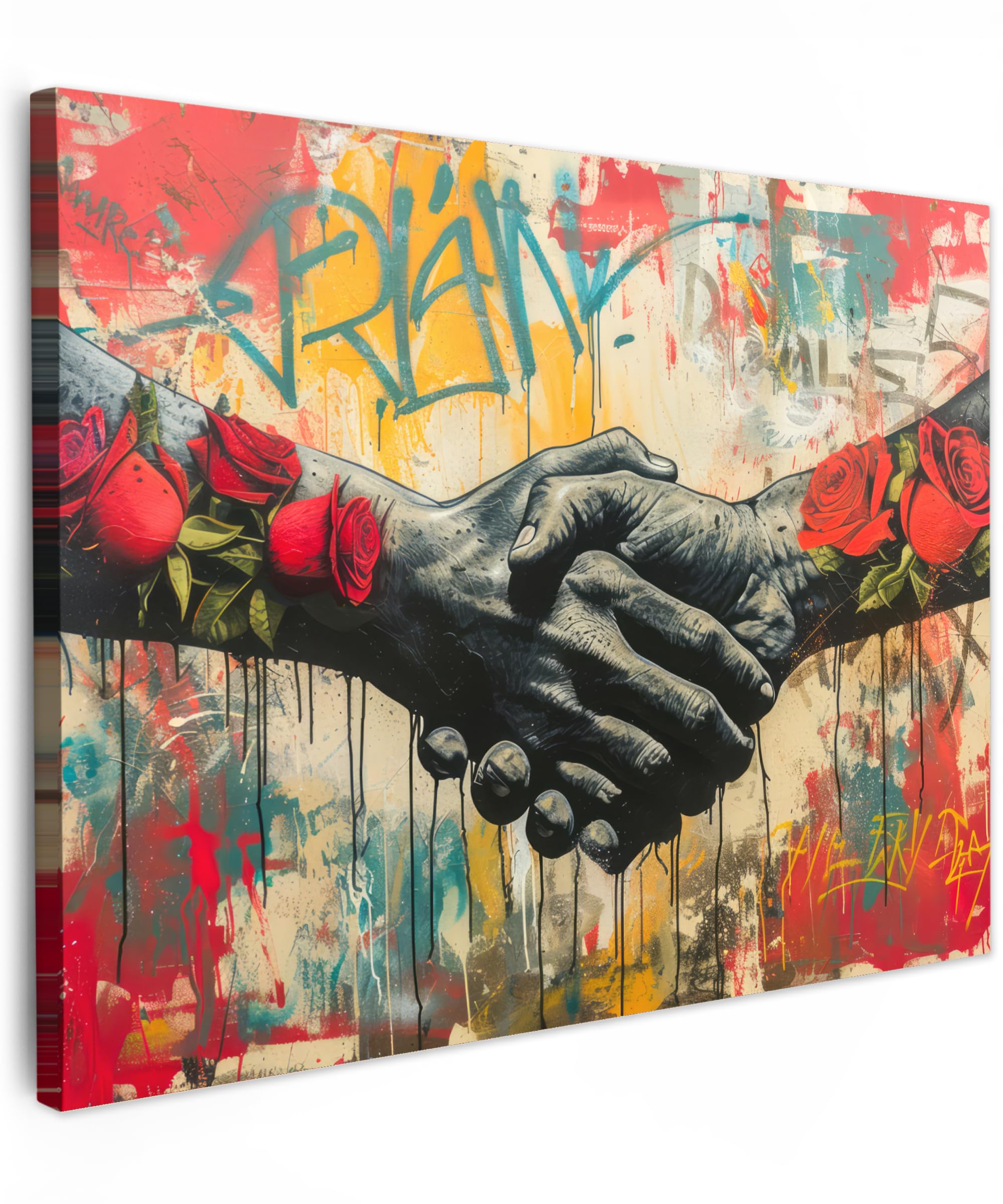 MuchoWow© Canvas Wall Art 31"x24" / 80x60 cm Home Decor Paintings for Living Room Decorations Gifts Hallway Graffiti - Roses - Hands - Street art - Banksy — image 1