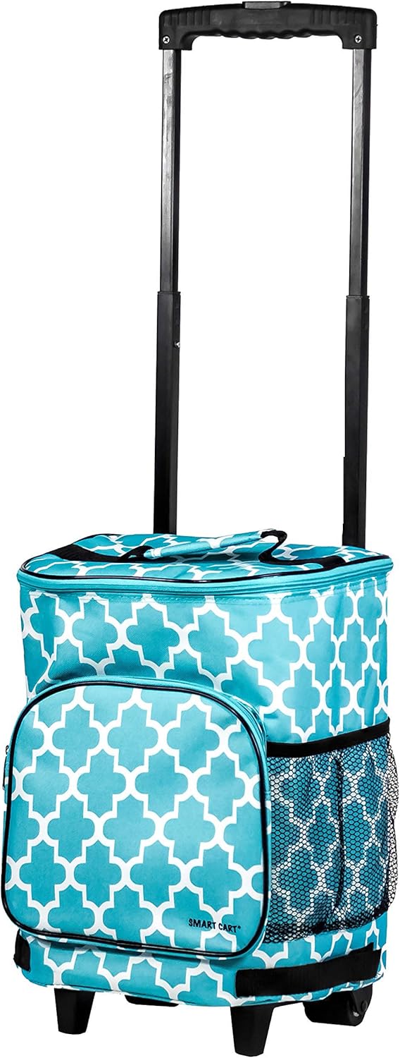 dbest products Ultra Compact Cooler Smart Cart, Moroccan Tile Insulated Collapsible Rolling Tailgate BBQ Beach Summer