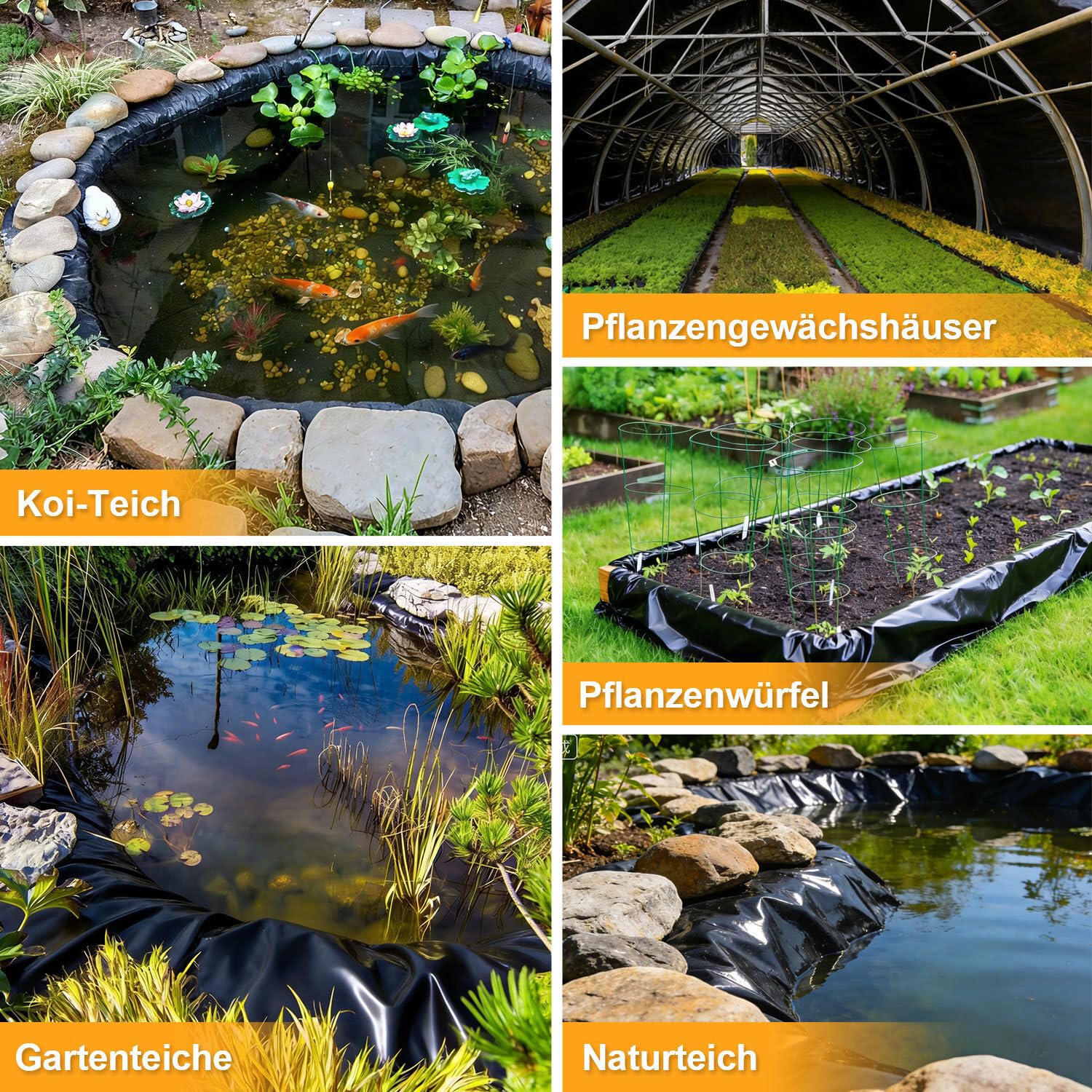 Teichfolie 4x6m Schwarz 0,5mm HDPE, Großformatige Teichfolien für industrielle und Private Nutzung, ideal für Teiche, Becken und Landschaftsbau