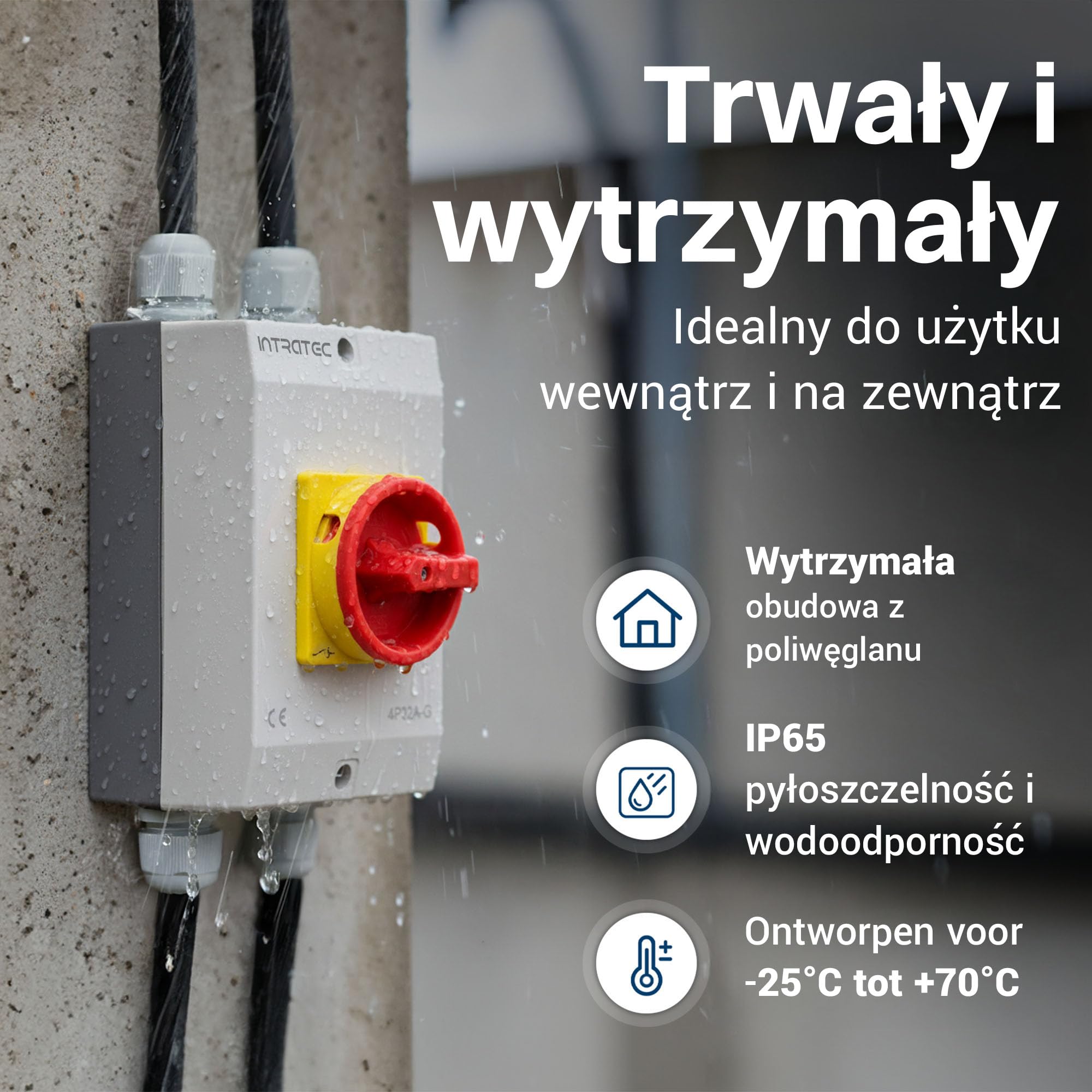 Intratec przełącznik główny 32A 4-biegunowy – IP65 wyłącznik izolacyjny w obudowie z tworzywa – montaż natynkowy, przełącznik obrotowy 230V 400V do maszyn, instalacji i zastosowań przemysłowych