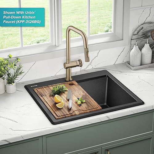 Miniatura 2 de KRAUS Bellucci KGTW12-25MBL - Fregadero de cocina con estación de trabajo de granito de 25 pulgadas, montaje superior, color negro metálico