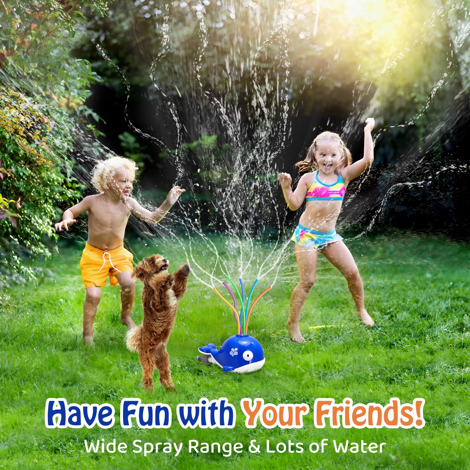 HeySplash Water Sprinkler Toy, Sprinkler for Kids Outdoor Play with 6 Wiggle Tubes, Summer Water Toys for Kids, Splashing Fun for Outdoor Backyard Lawn, Attaches to Garden Hose, Whale