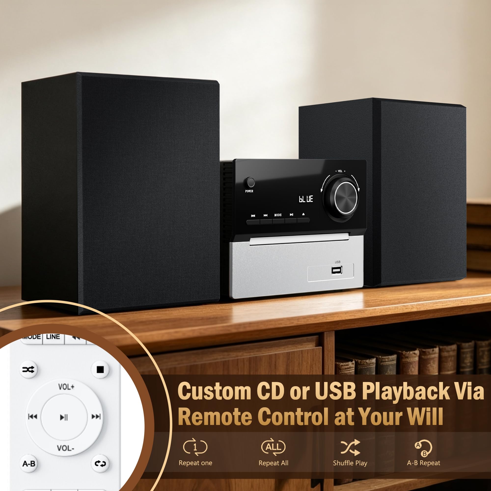 Mini Chaine HiFi Bluetooth pour Maison, Lecteur CD avec Enceintes 30W RMS
