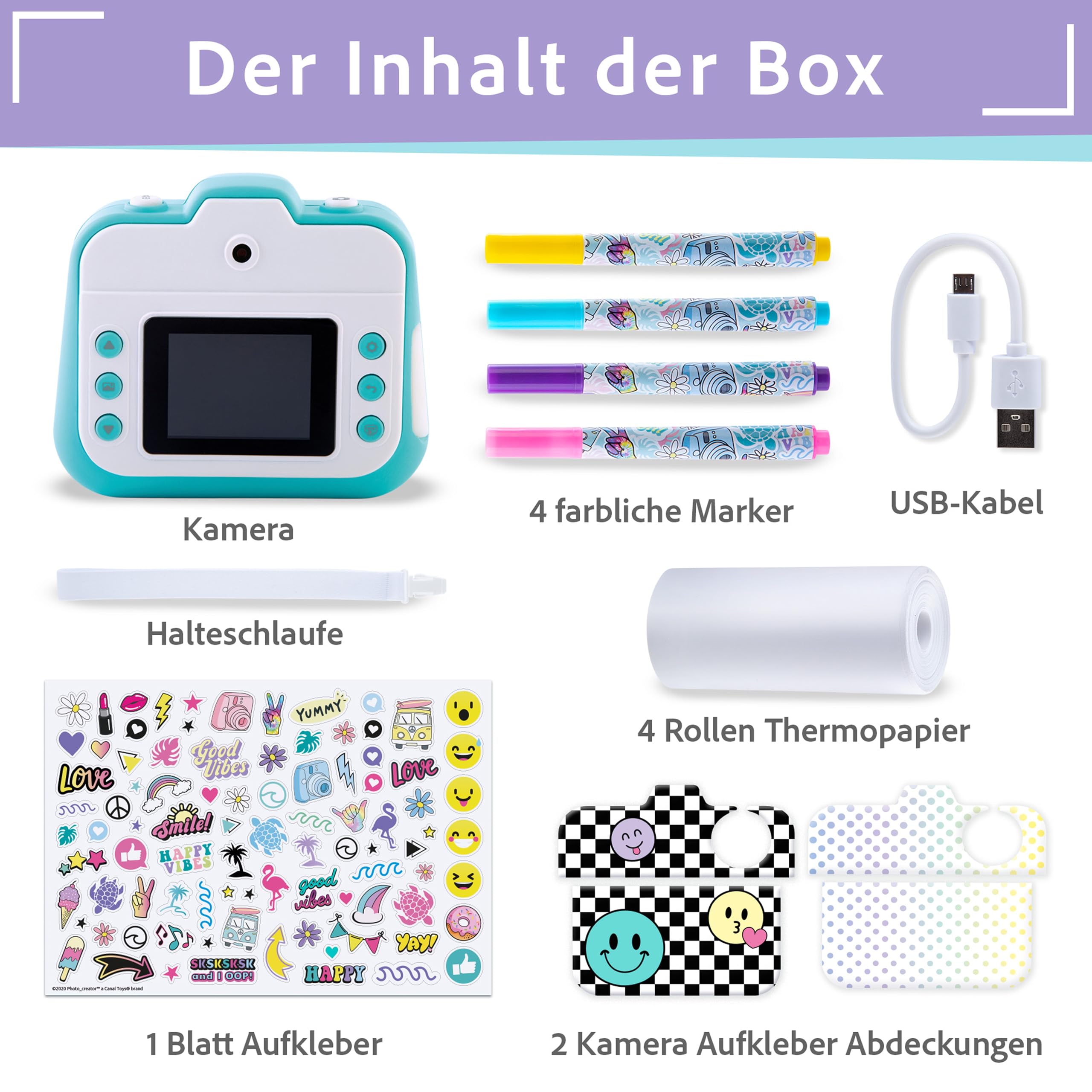 Canal Toys Photo Creator 3-in-1 Sofortbildkamera Türkis Selfie- und Videokamera Geschenkkamera Kinder ab 8 Jahren 250 Aufnahmen