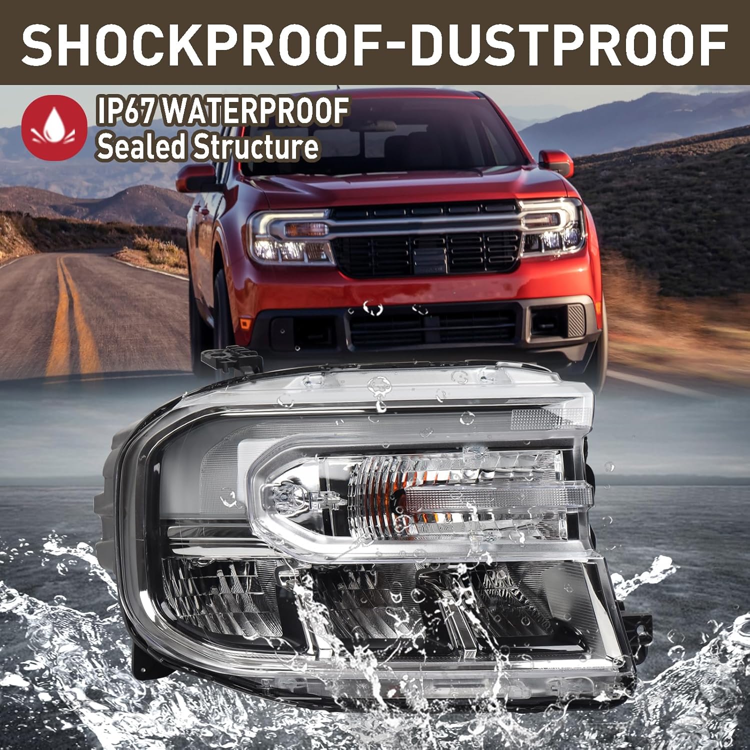 Duolctarms Chrome w/LED DRL Headlight Headlamp Assembly Compatible for 2022 2023 2024 Ford Maverick Lariat Right Passenger Side NZ6Z13008B